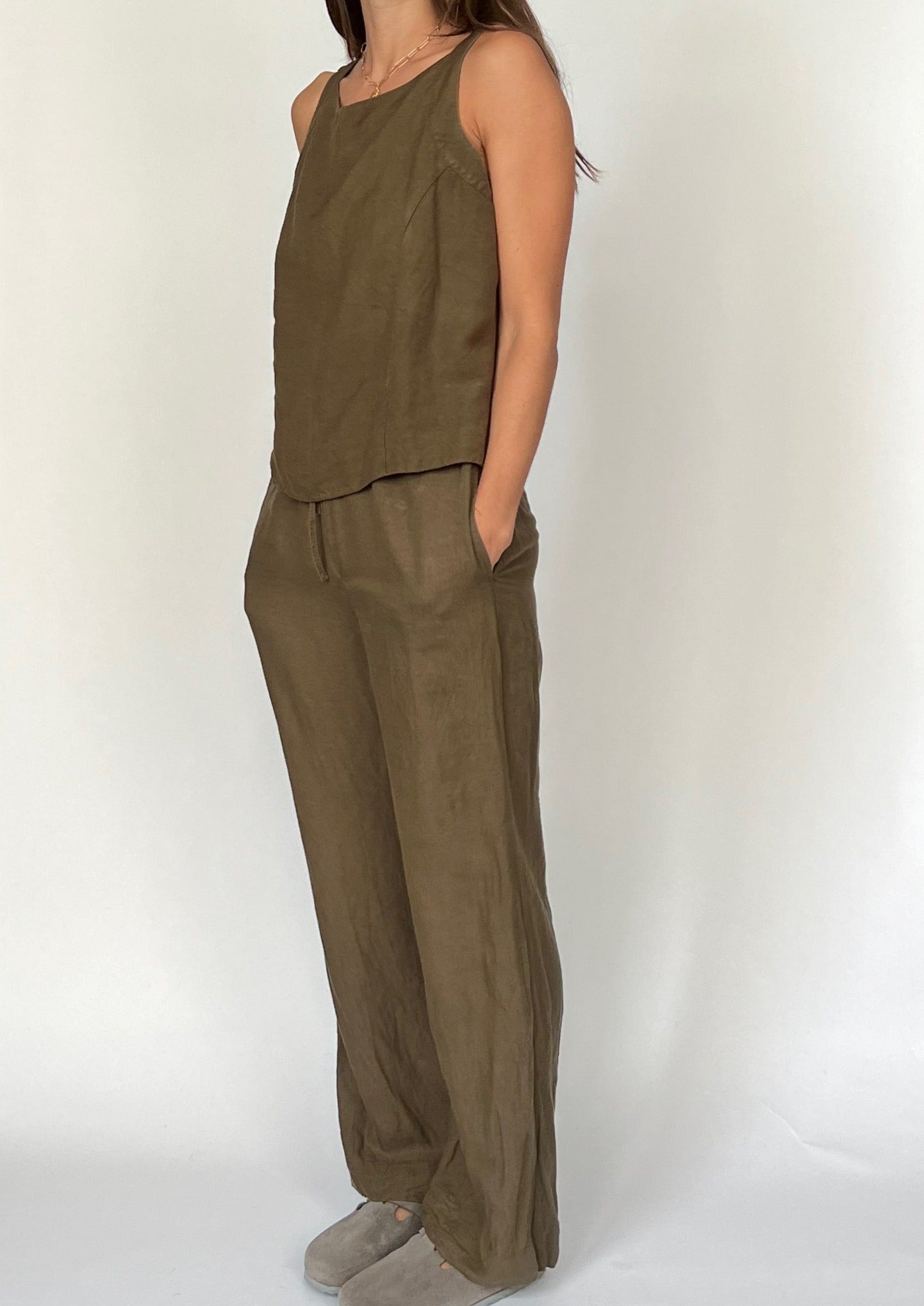 90s Khaki Linen Co-ord Set XS/S/M