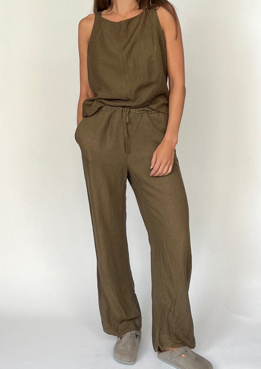 90s Khaki Linen Co-ord Set XS/S/M