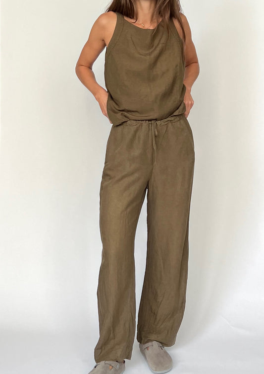 90s Khaki Linen Co-ord Set XS/S/M