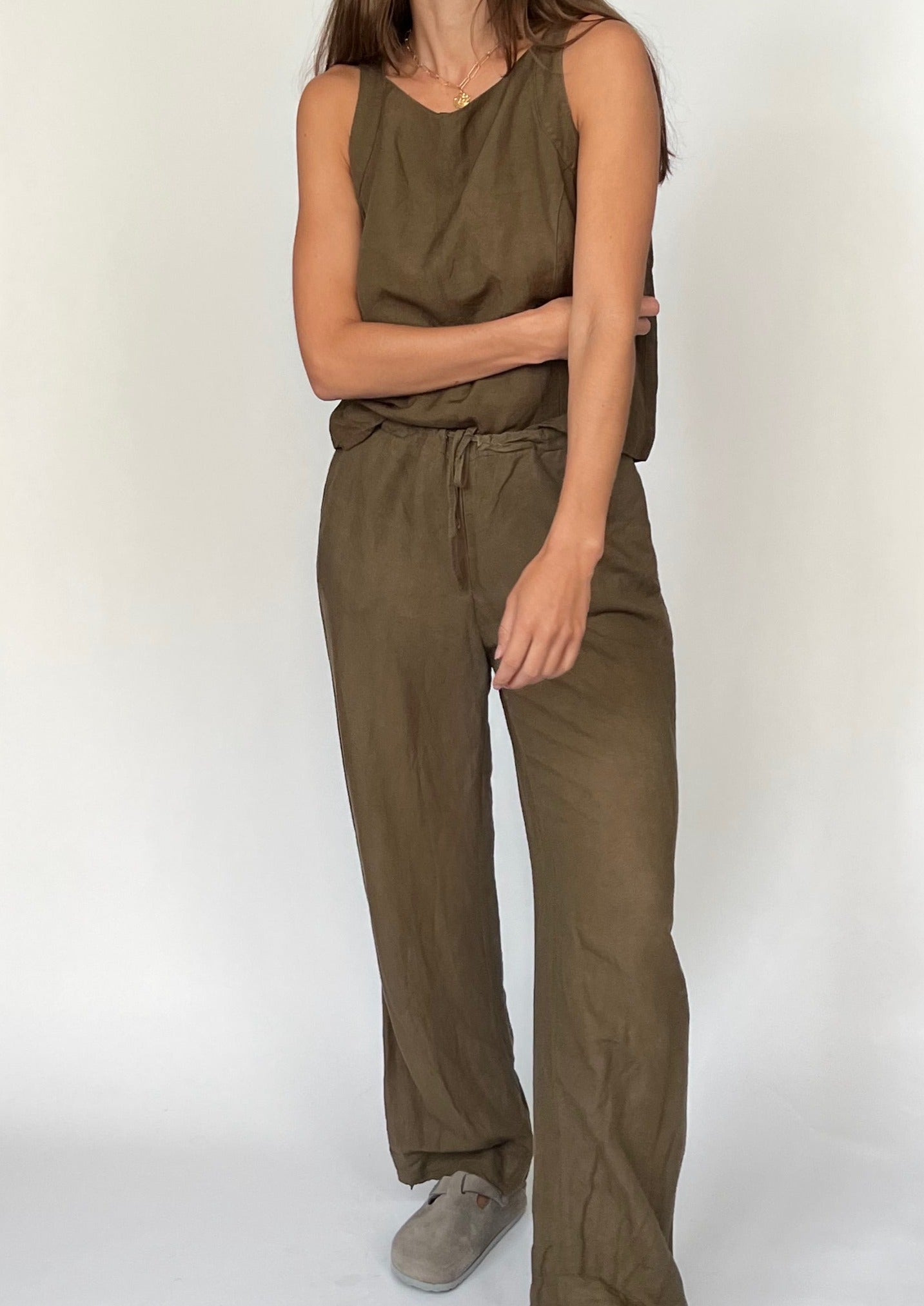 90s Khaki Linen Co-ord Set XS/S/M