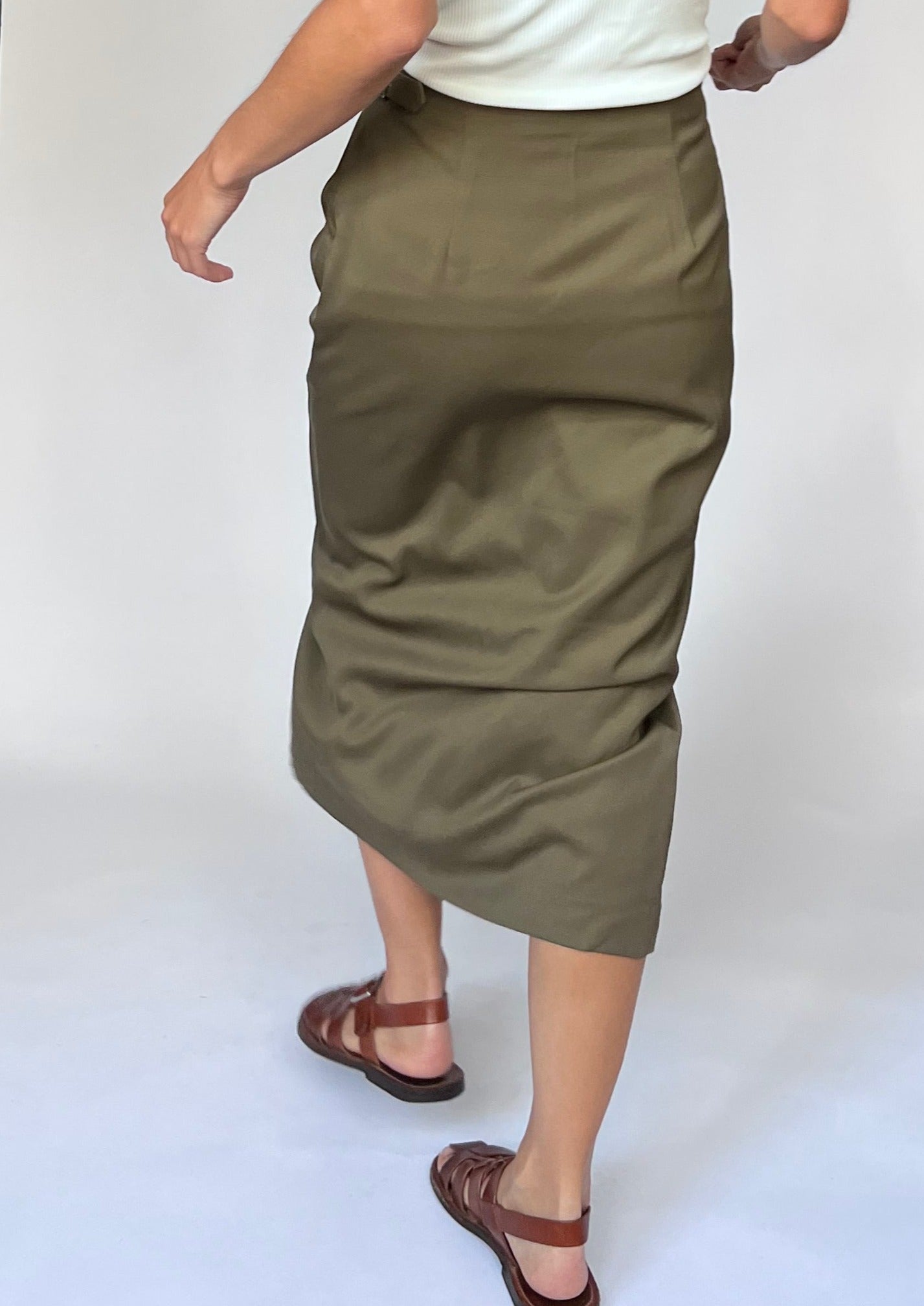 Japanese Vintage Khaki Wrap Skirt XS/S W'26"