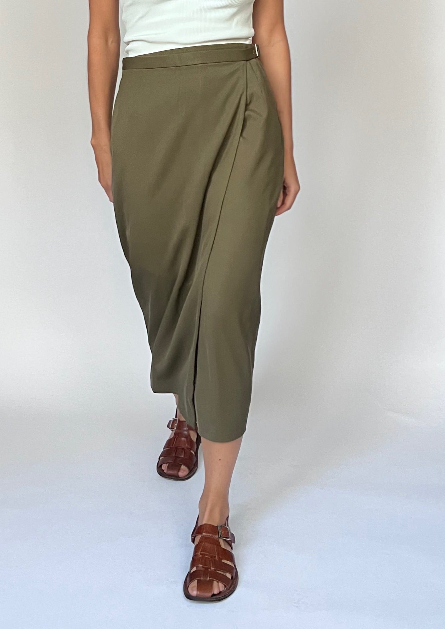 Japanese Vintage Khaki Wrap Skirt XS/S W'26"