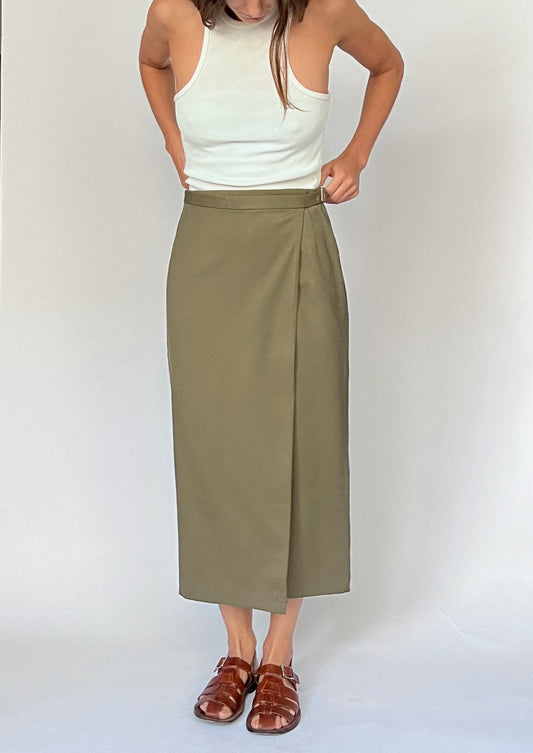 Japanese Vintage Khaki Wrap Skirt XS/S W'26"