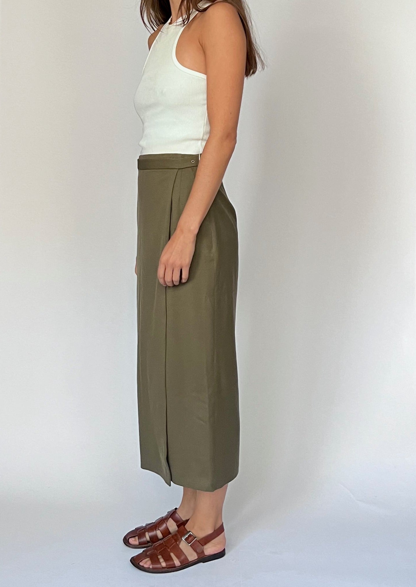 Japanese Vintage Khaki Wrap Skirt XS/S W'26"