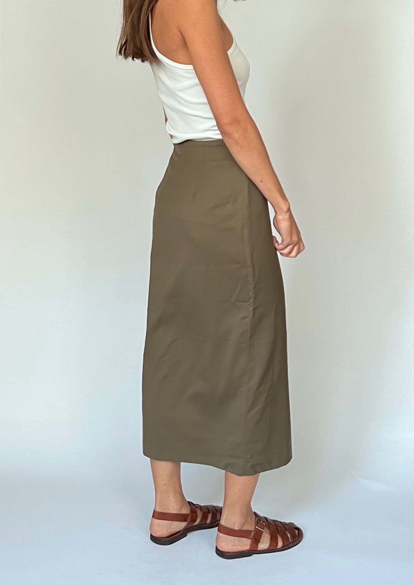 Japanese Vintage Khaki Wrap Skirt XS/S W'26"