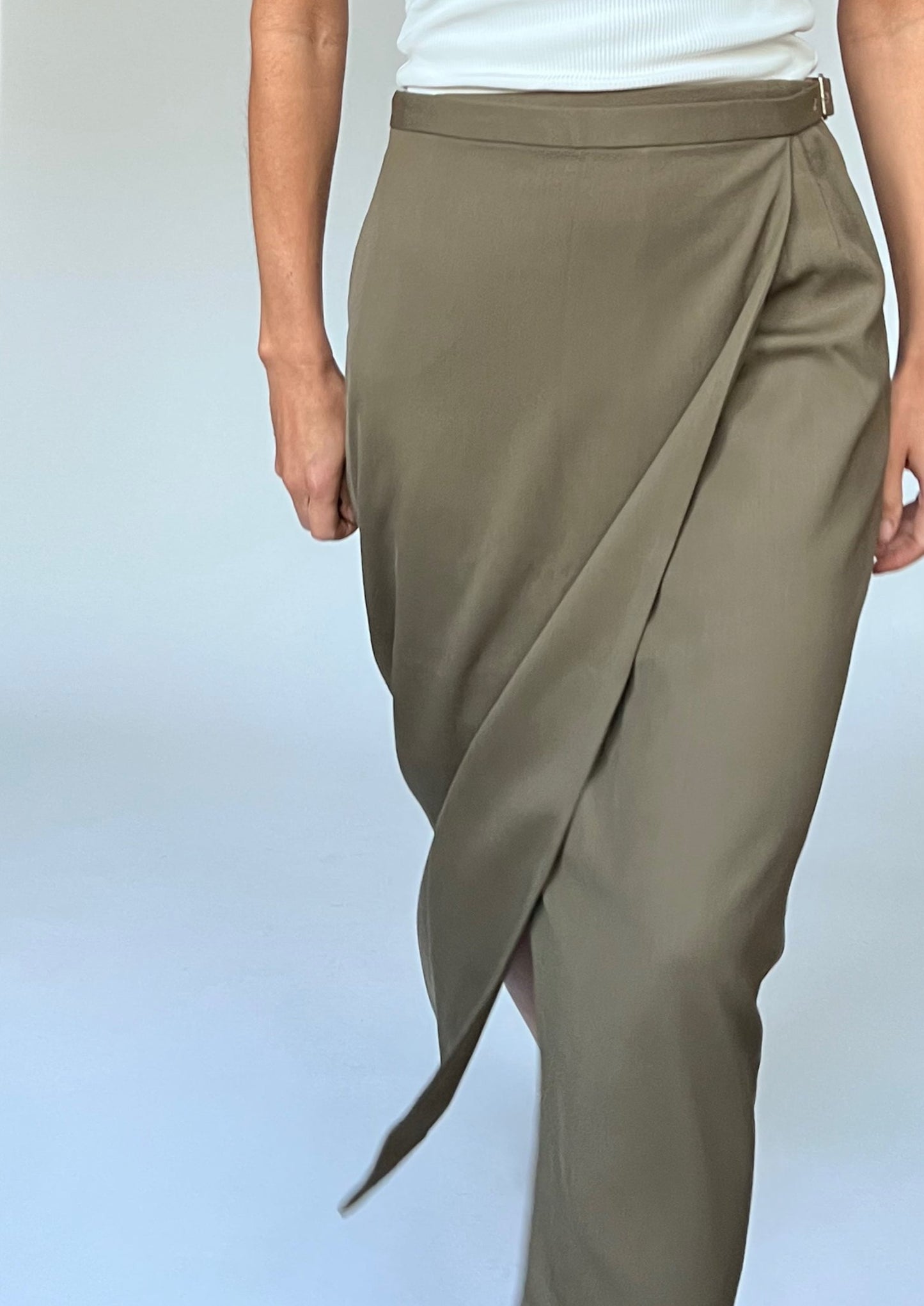 Japanese Vintage Khaki Wrap Skirt XS/S W'26"