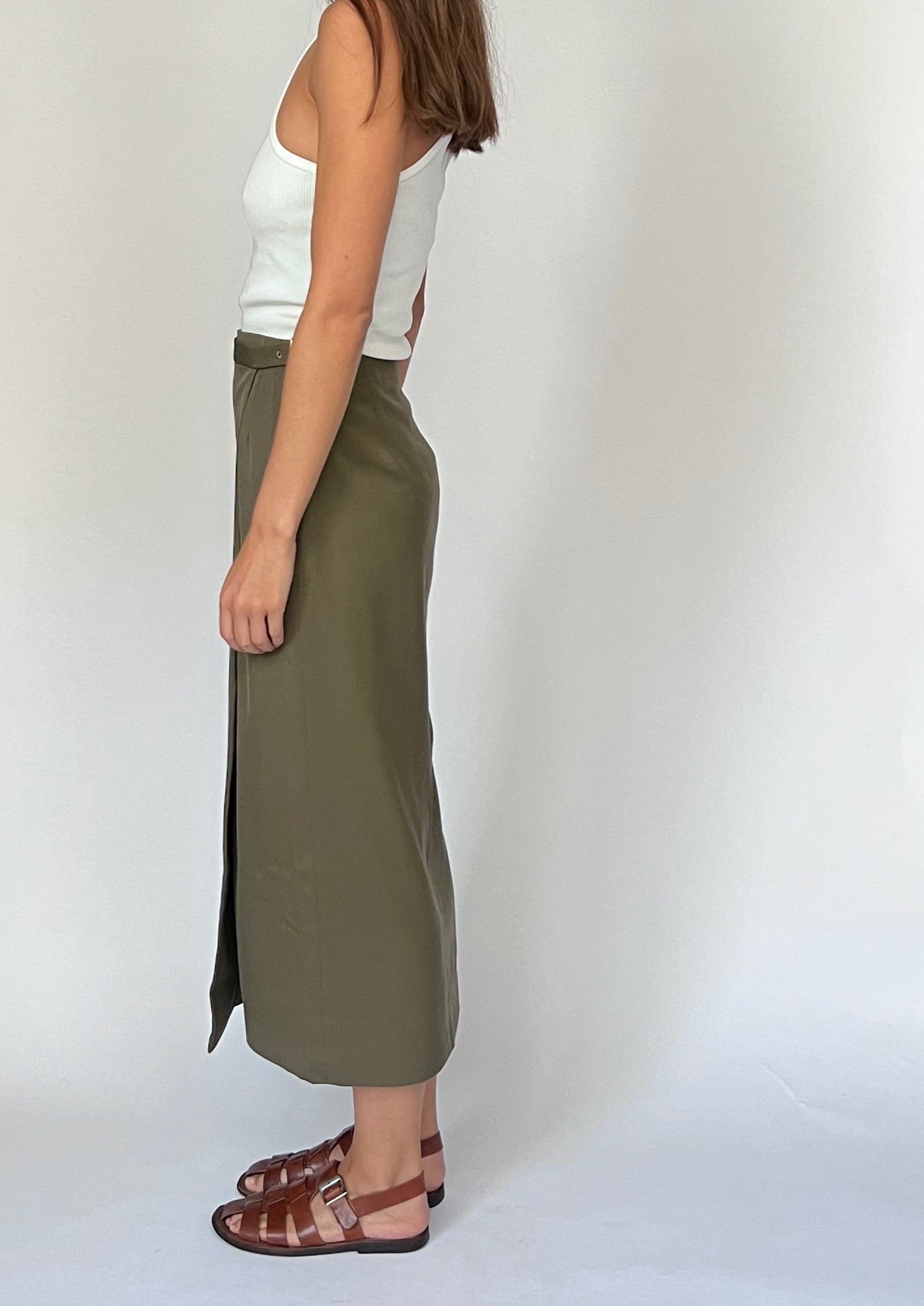 Japanese Vintage Khaki Wrap Skirt XS/S W'26"