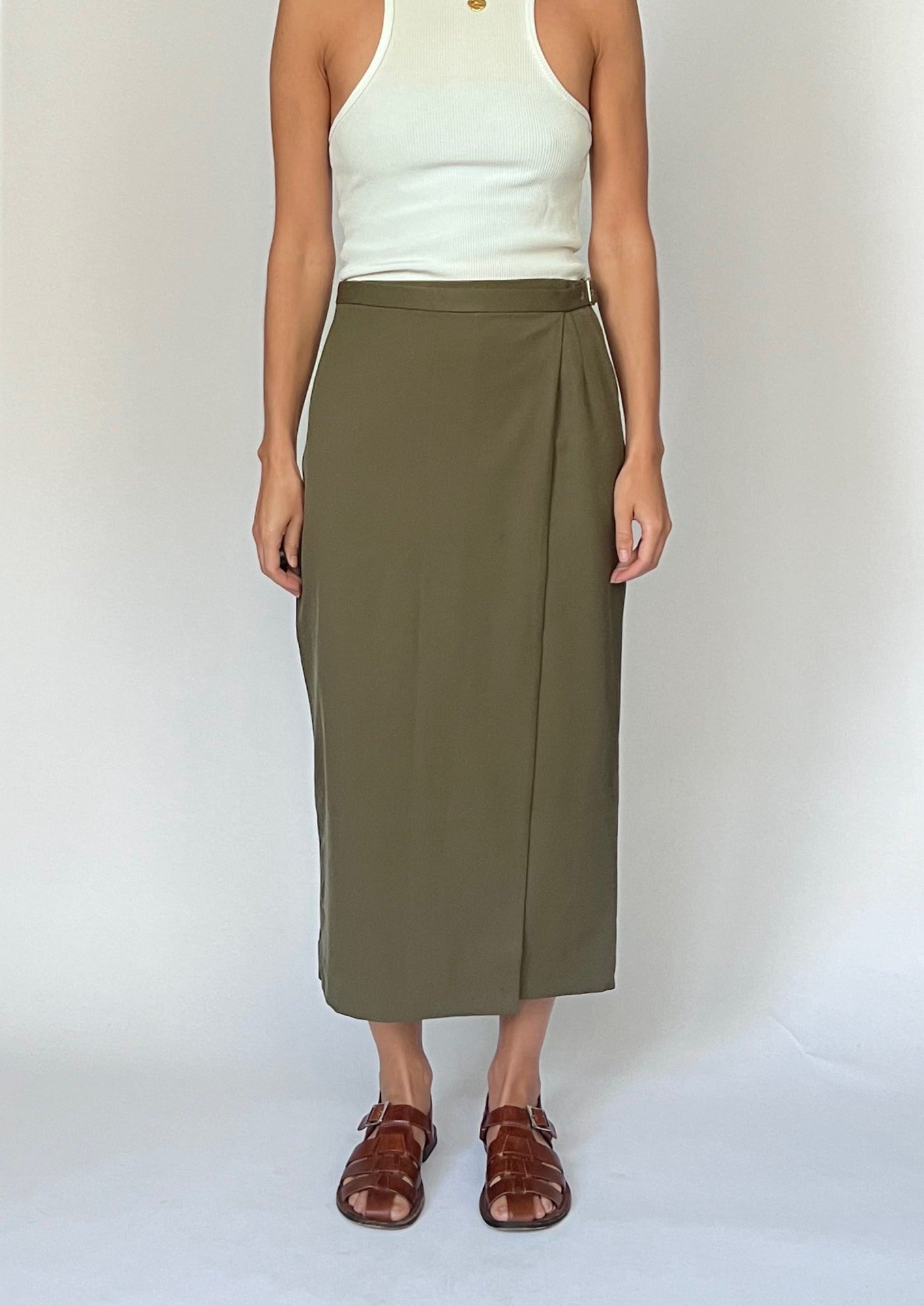 Japanese Vintage Khaki Wrap Skirt XS/S W'26"