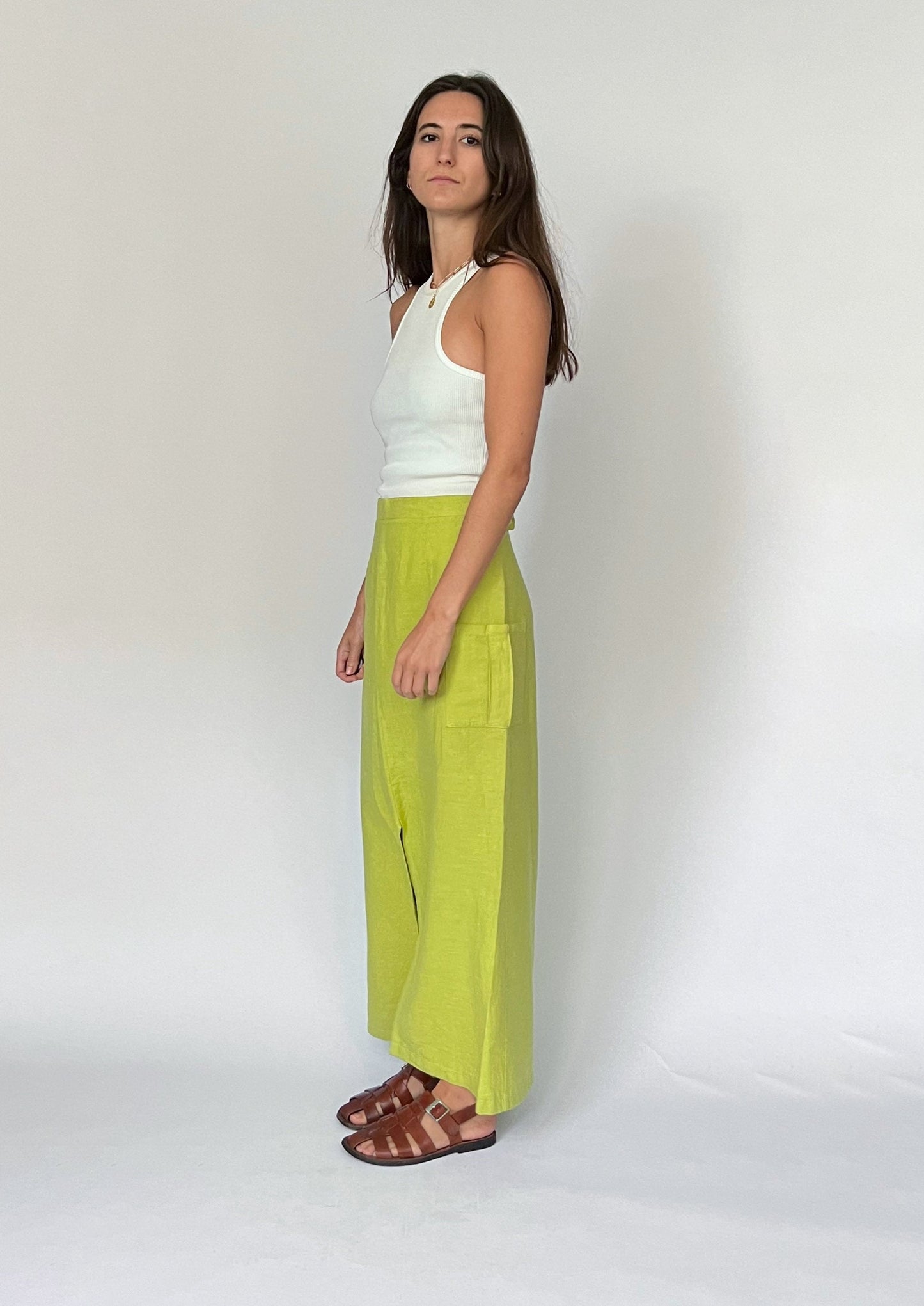 90s Linen Maxi Lime Skirt M W'30"