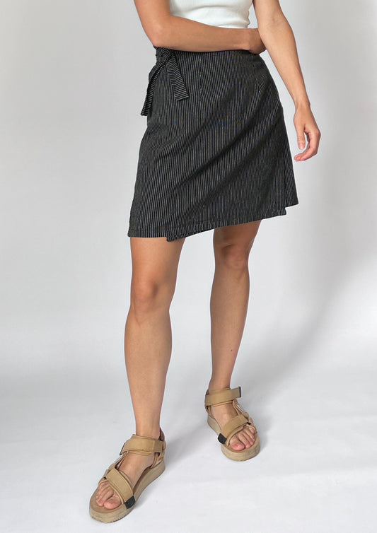 90s Pinstripe Black Wrap Skirt S