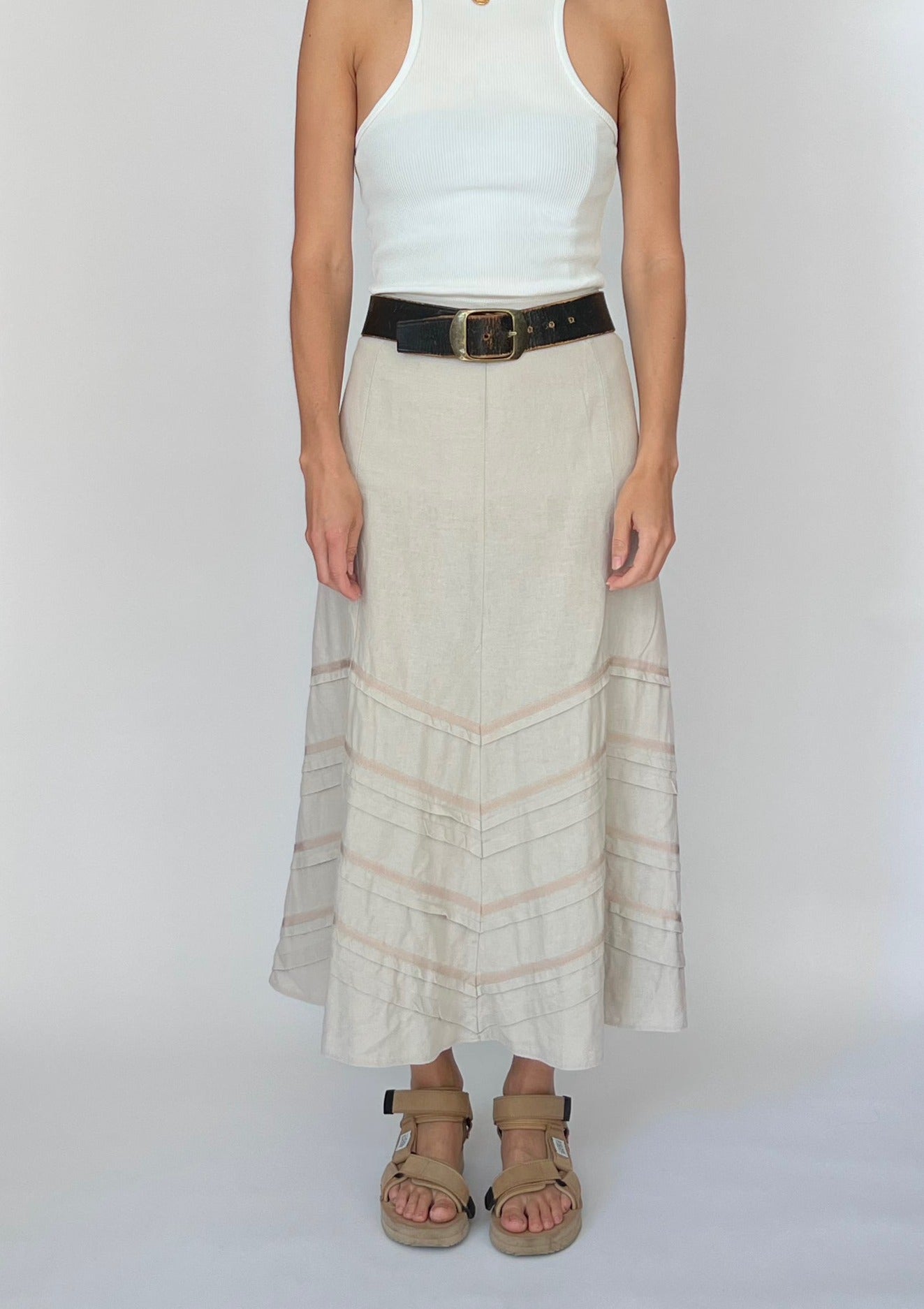 Cream Linen Midi Skirt W'33" M/L