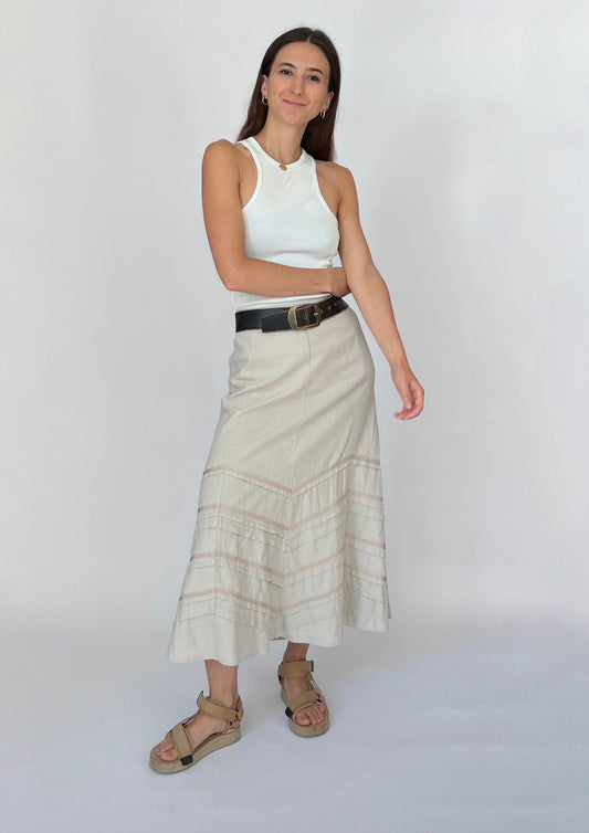 Cream Linen Midi Skirt W'33" M/L