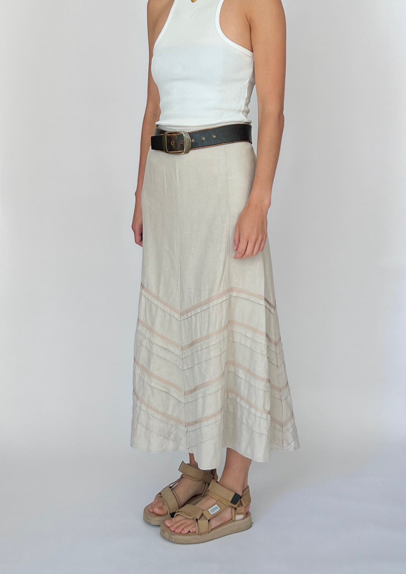 Cream Linen Midi Skirt W'33" M/L