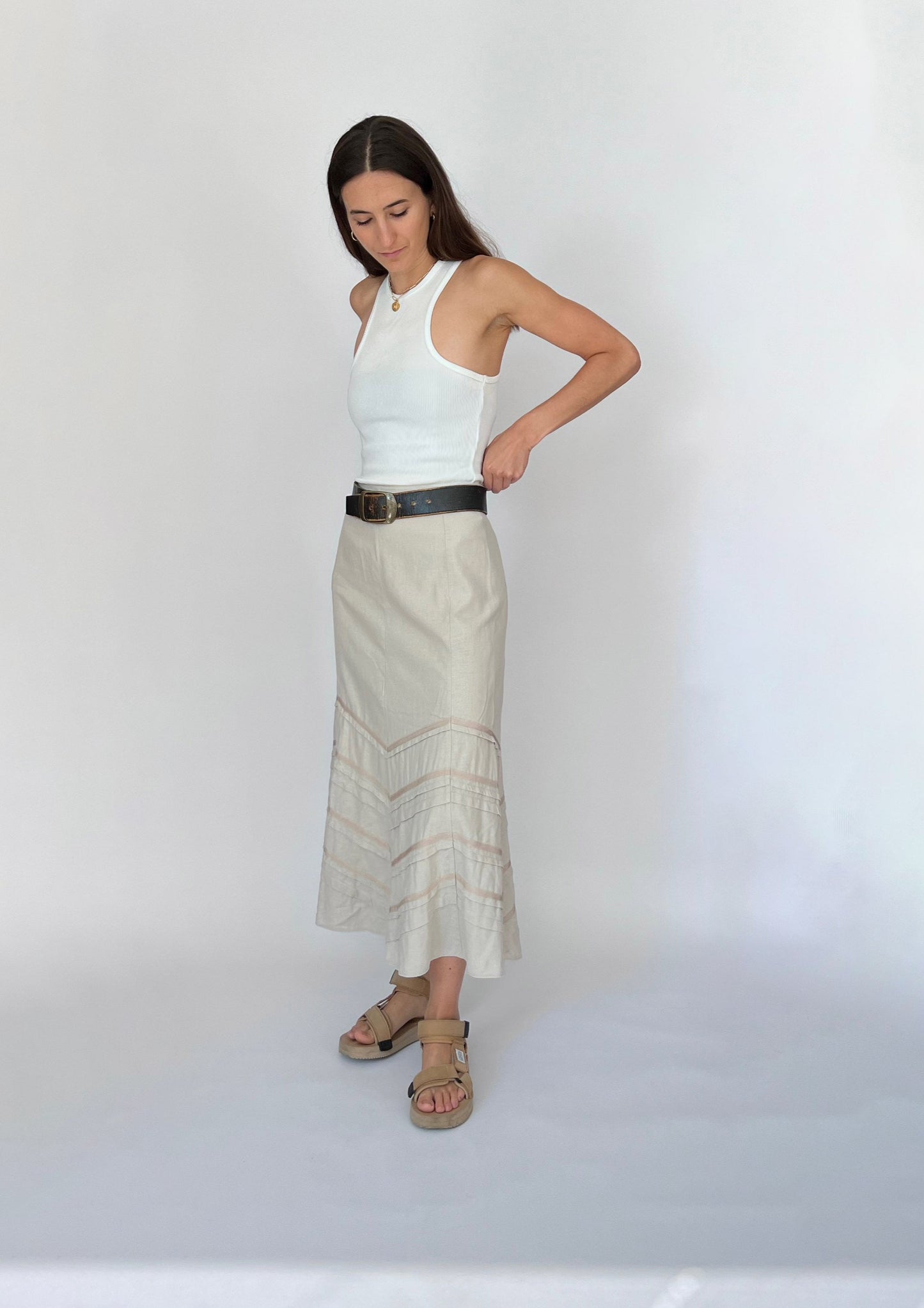 Cream Linen Midi Skirt W'33" M/L