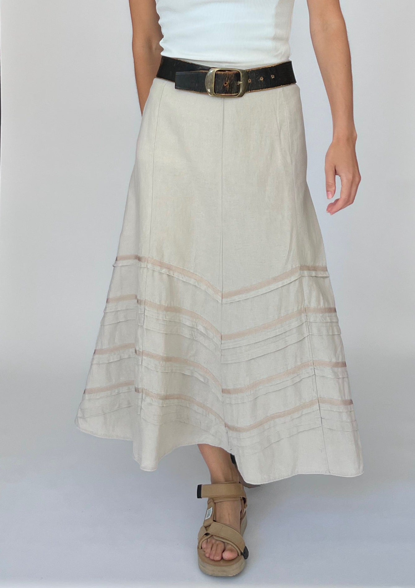 Cream Linen Midi Skirt W'33" M/L