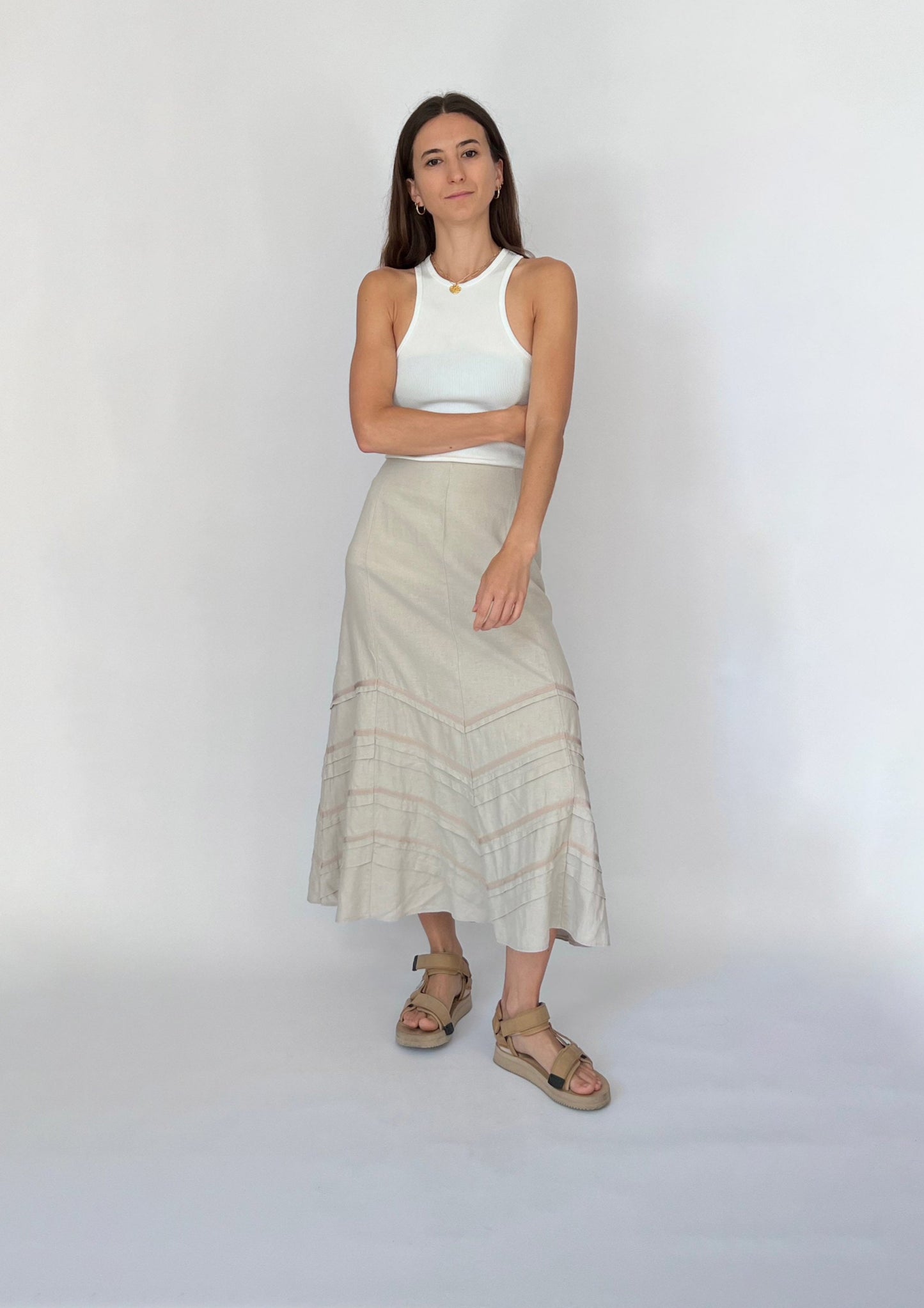 Cream Linen Midi Skirt W'33" M/L