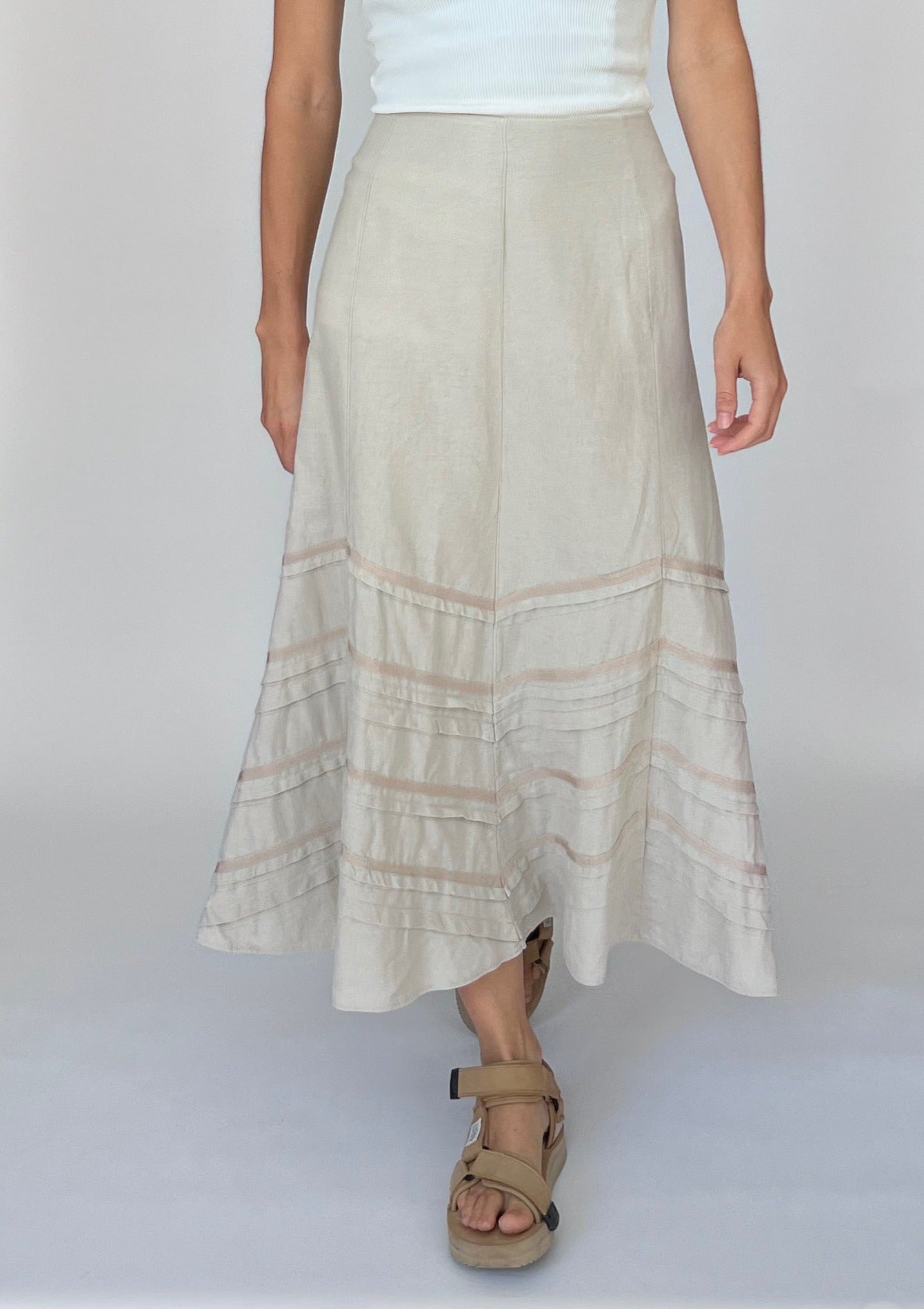 Cream Linen Midi Skirt W'33" M/L