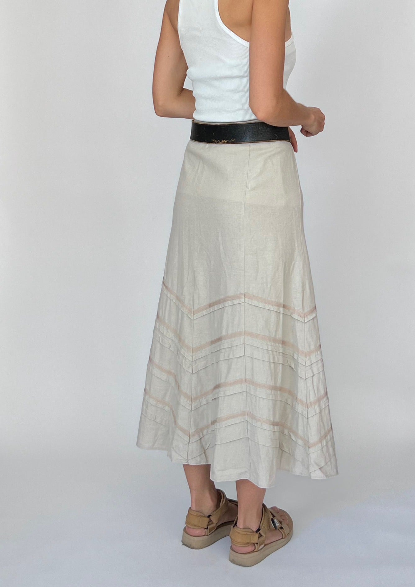 Cream Linen Midi Skirt W'33" M/L