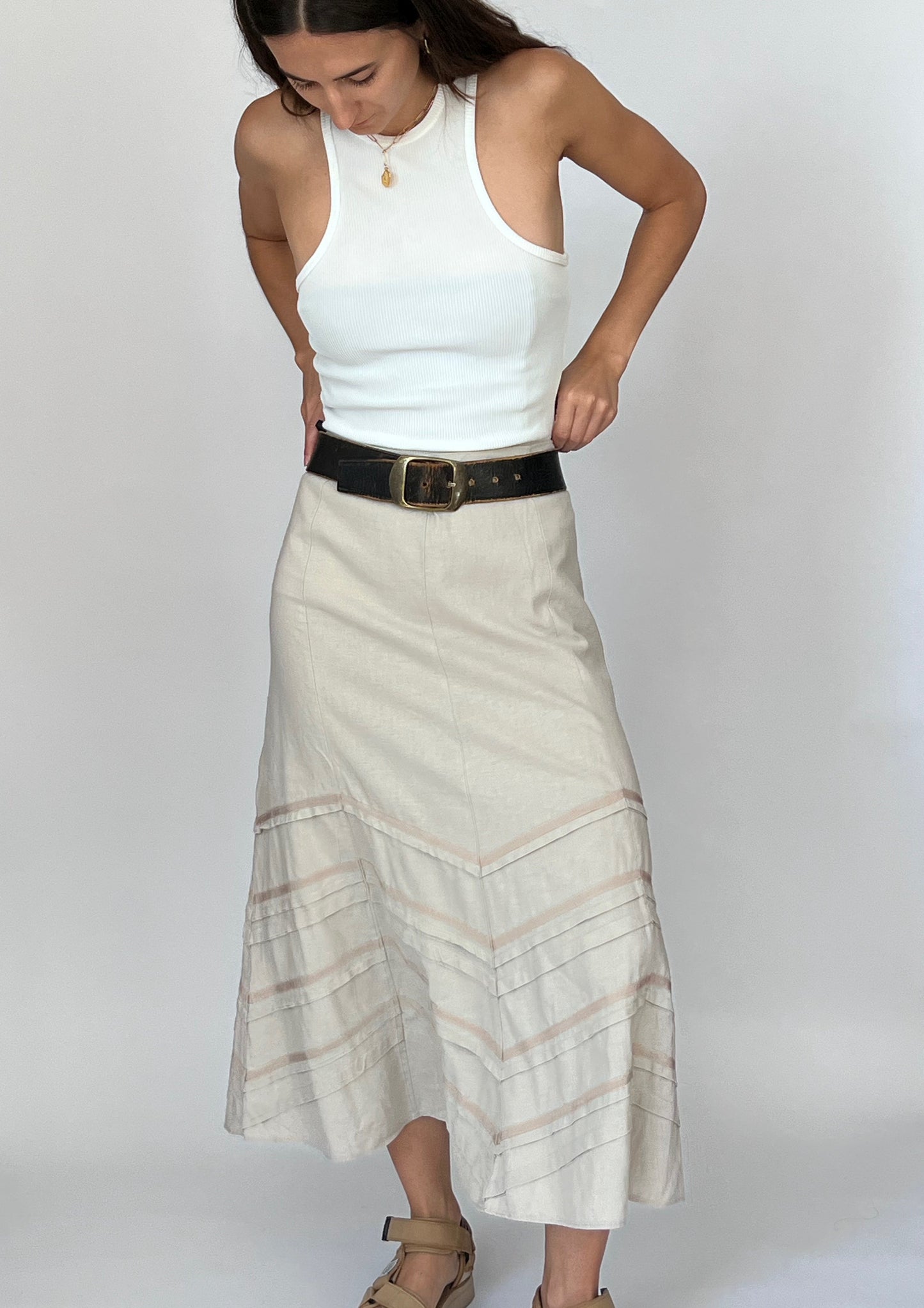 Cream Linen Midi Skirt W'33" M/L