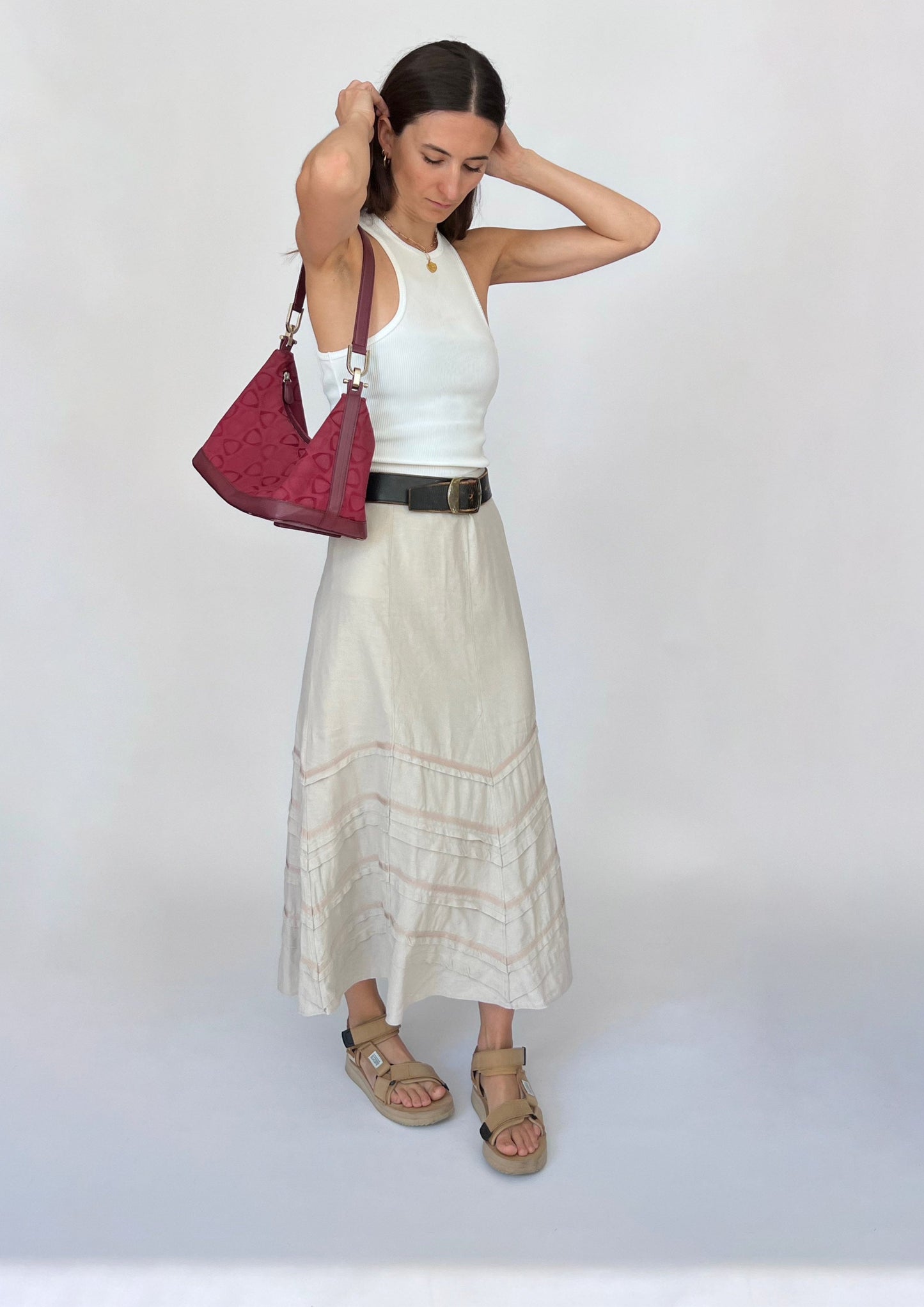 Cream Linen Midi Skirt W'33" M/L