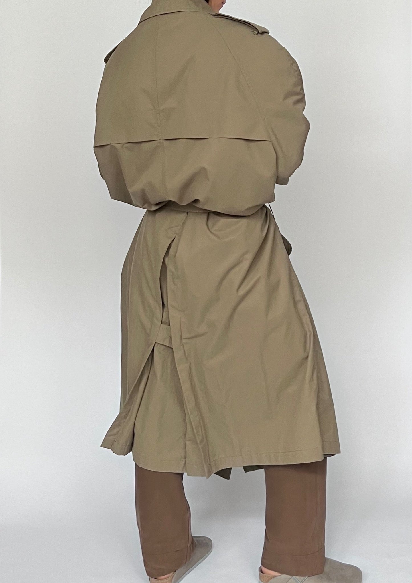 90s Khaki Minimal Trench Coat L/XL