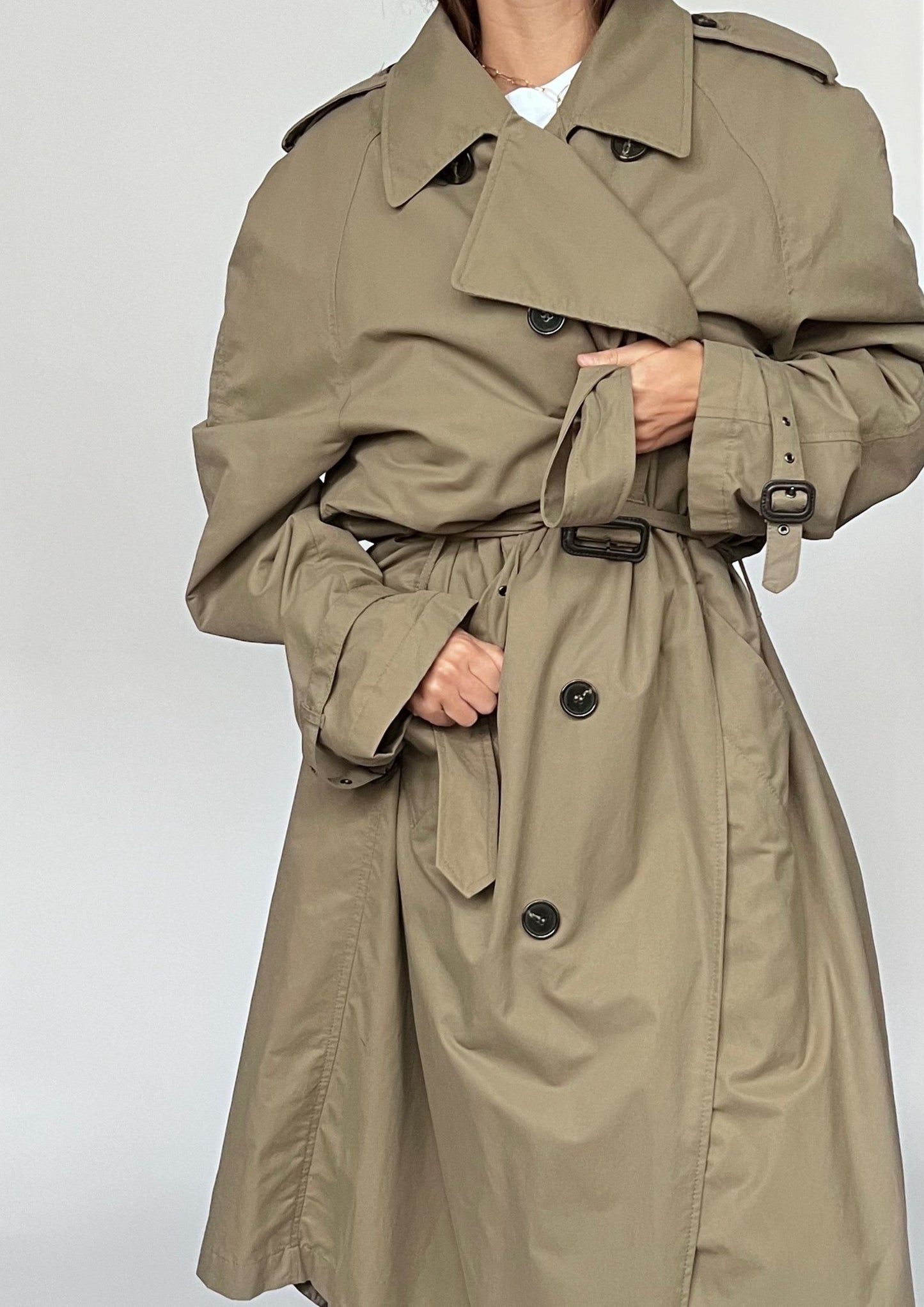 90s Khaki Minimal Trench Coat L/XL