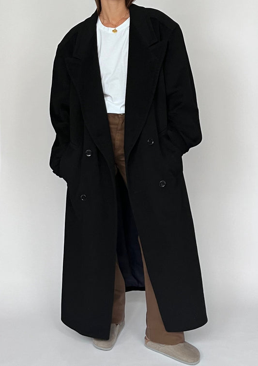 Dark Navy 90s Wool Cashmere Maxi Coat S/M/L