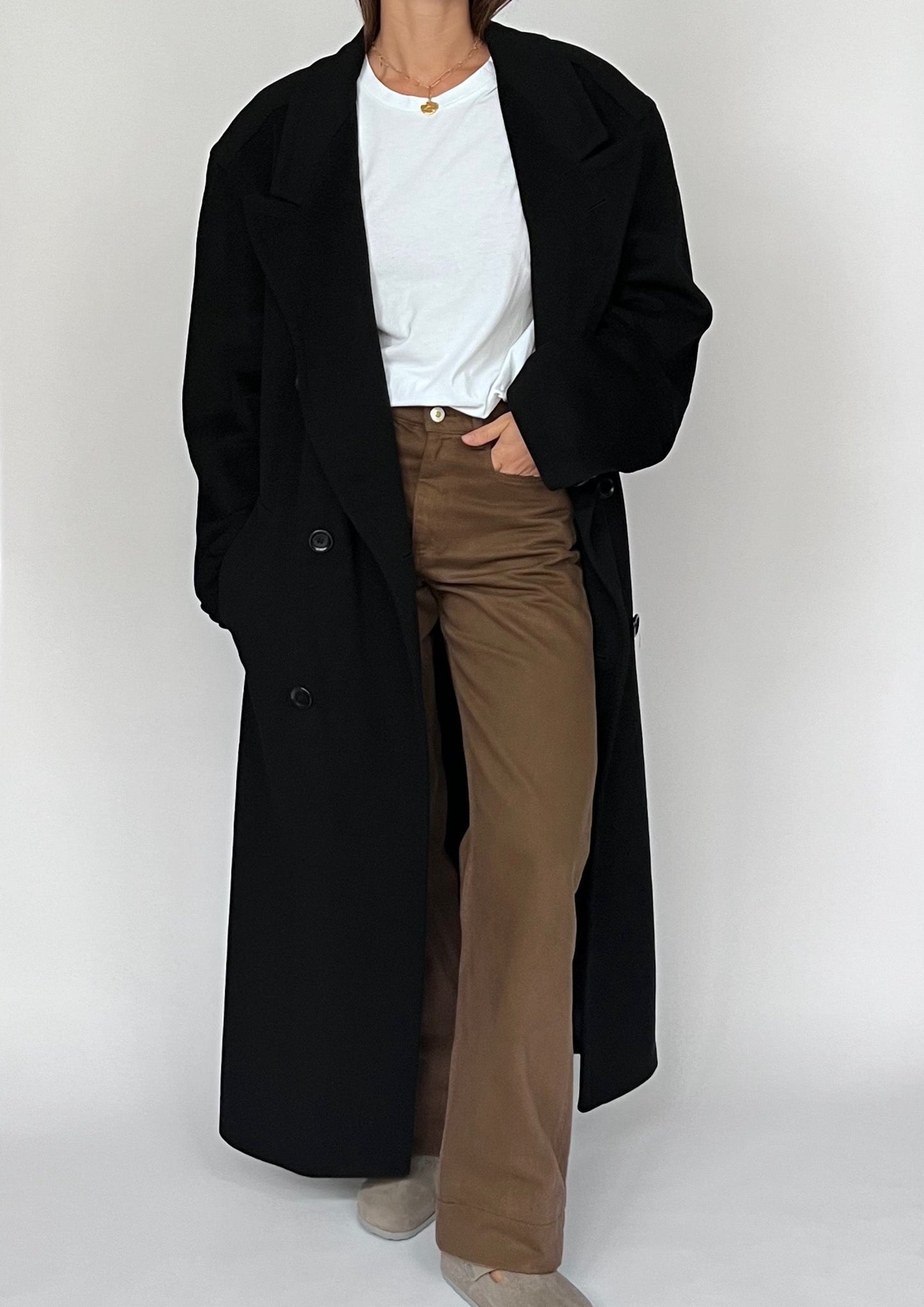 Dark Navy 90s Wool Cashmere Maxi Coat S/M/L