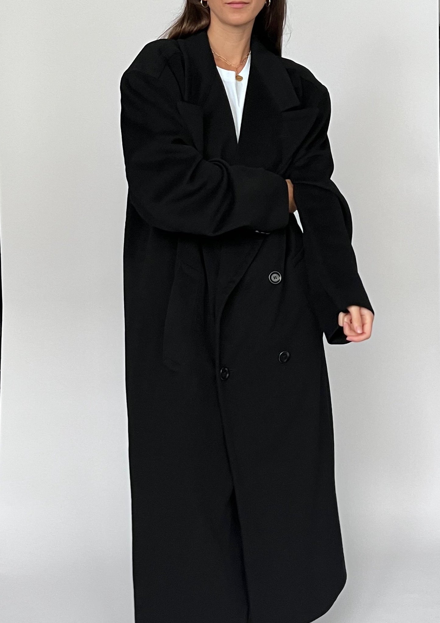 Dark Navy 90s Wool Cashmere Maxi Coat S/M/L