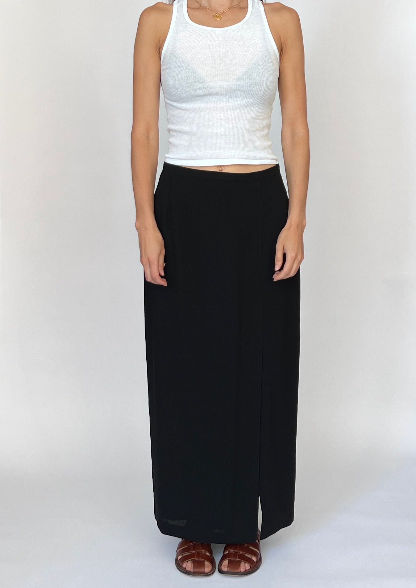 90s Black Low Waist Column Skirt XS/S W'27"