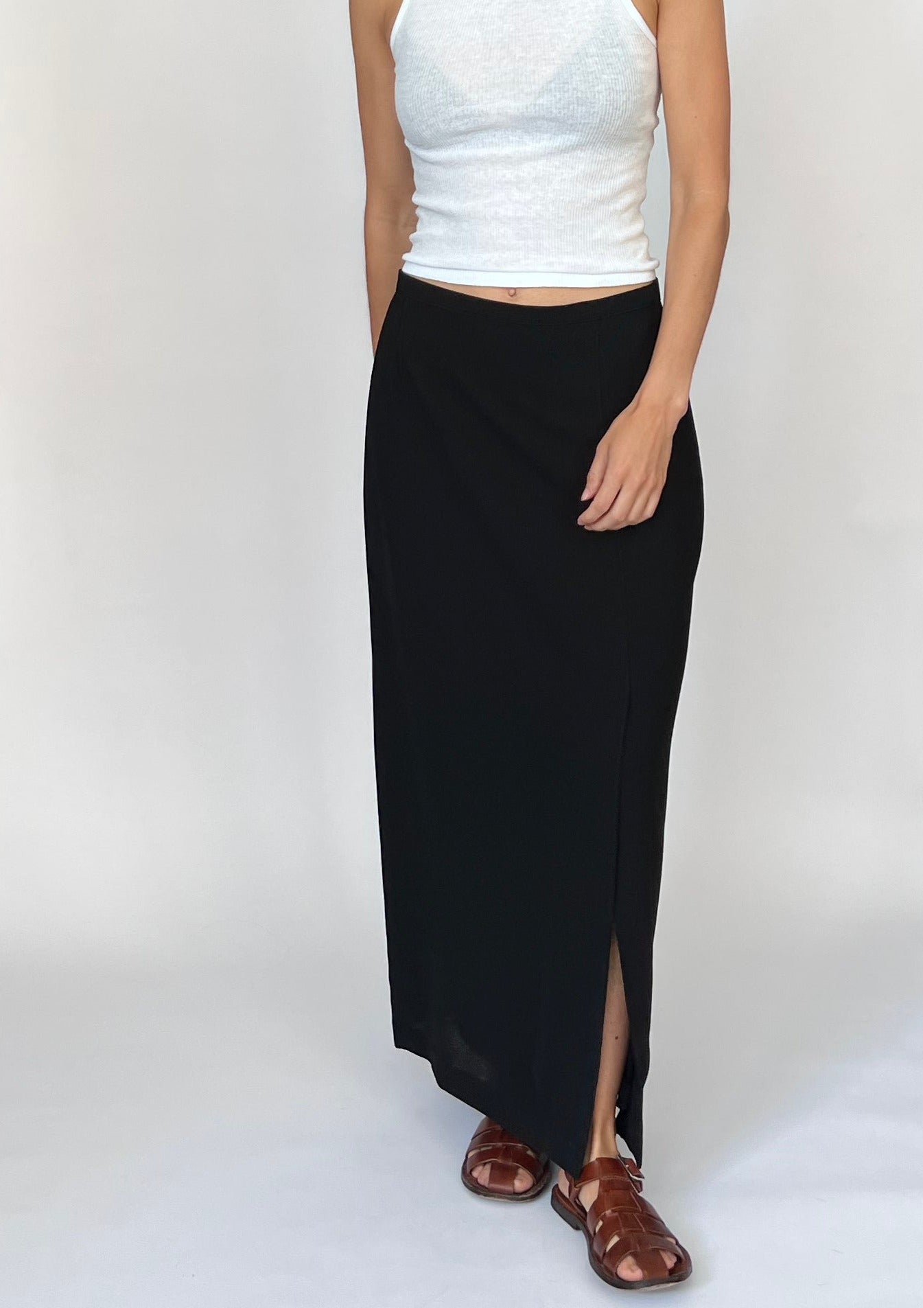 90s Black Low Waist Column Skirt XS/S W'27"