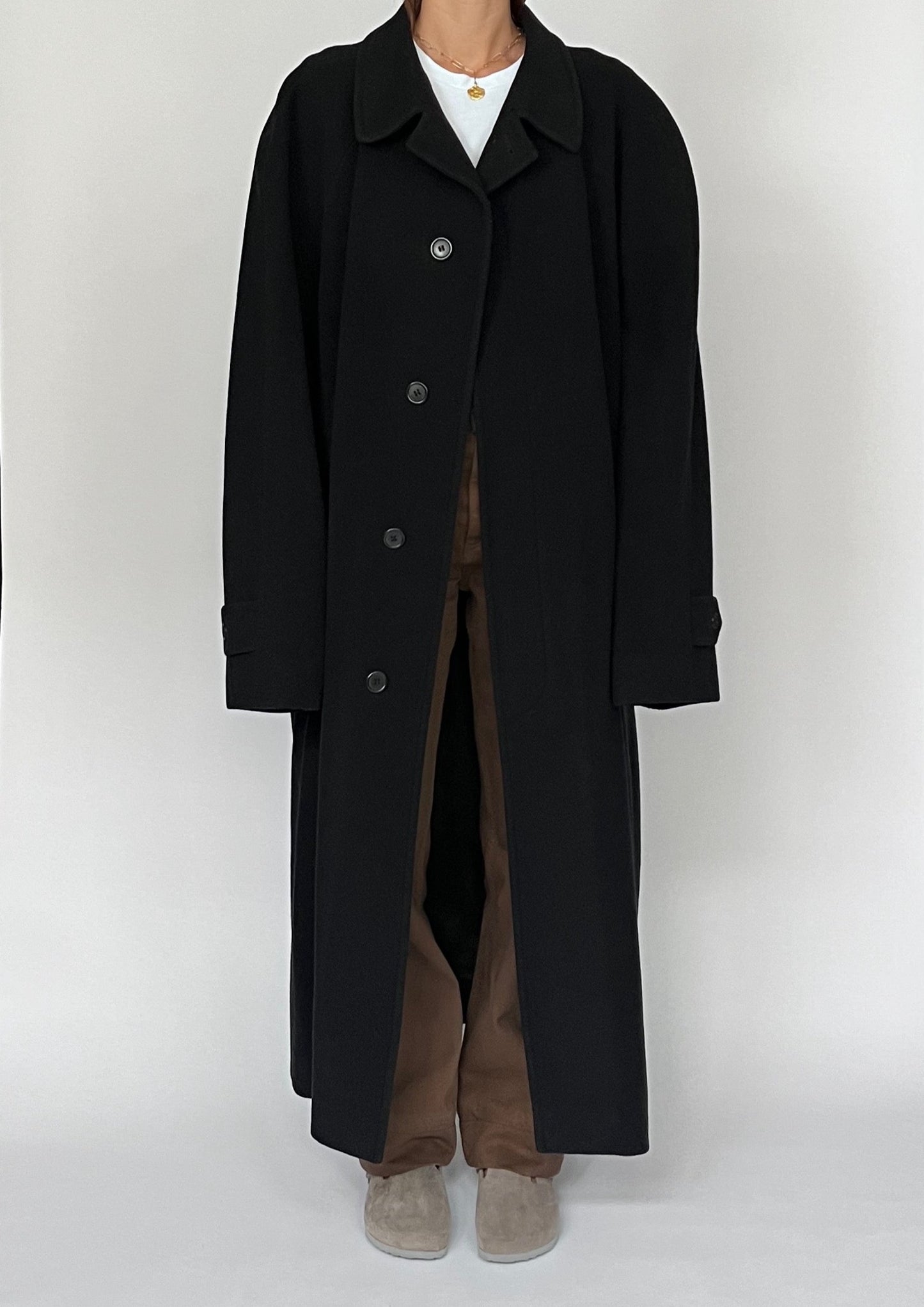 Vintage Selfridges Navy Wool Cashmere Maxi Coat S/M/L