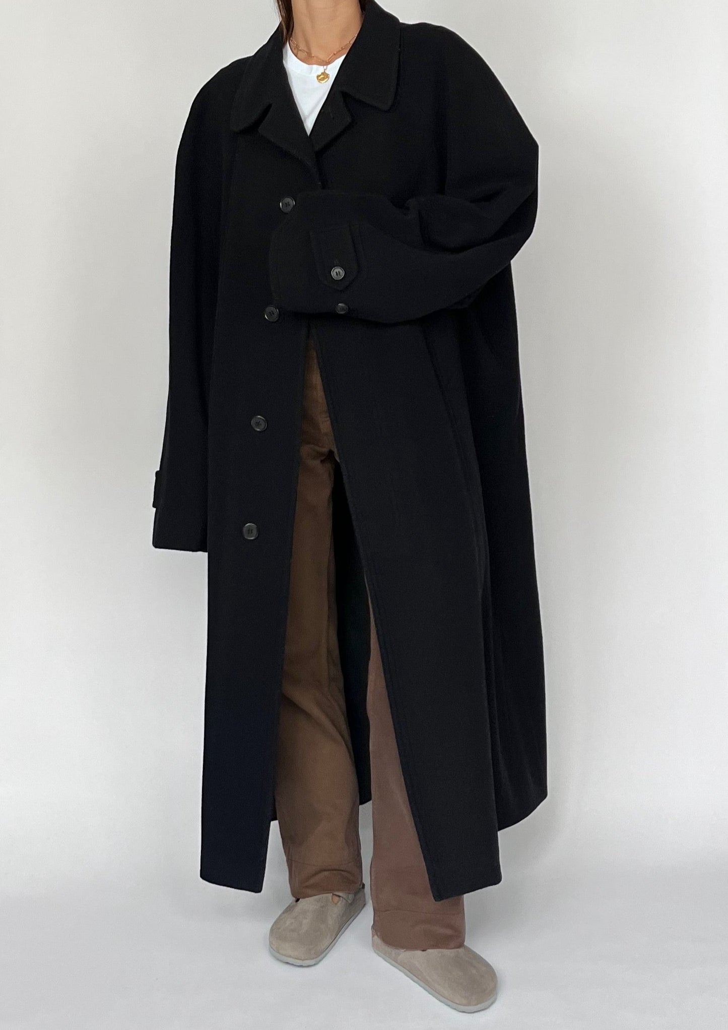 Vintage Selfridges Navy Wool Cashmere Maxi Coat S/M/L