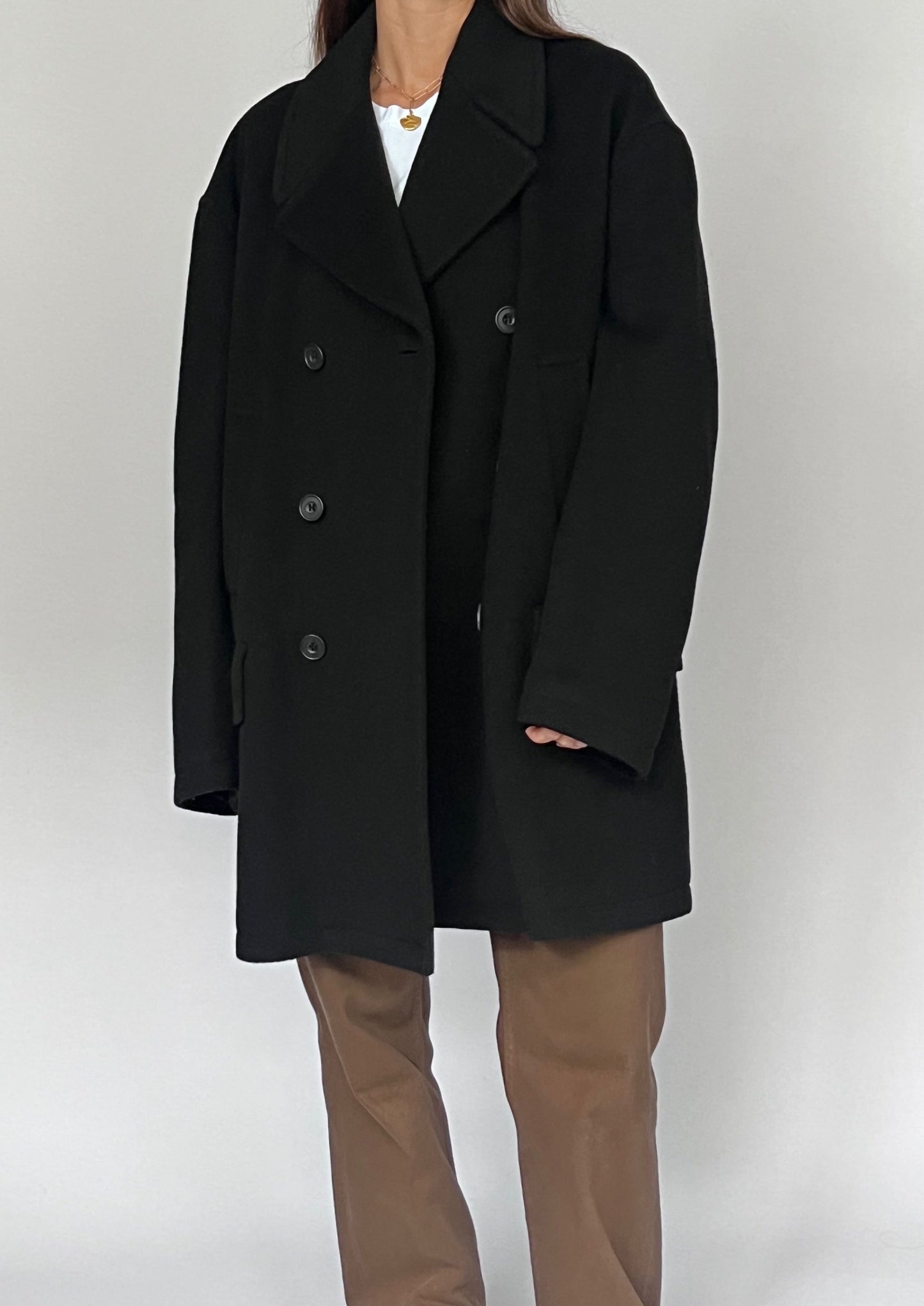 Vintage Wool Black Pea Coat S/M