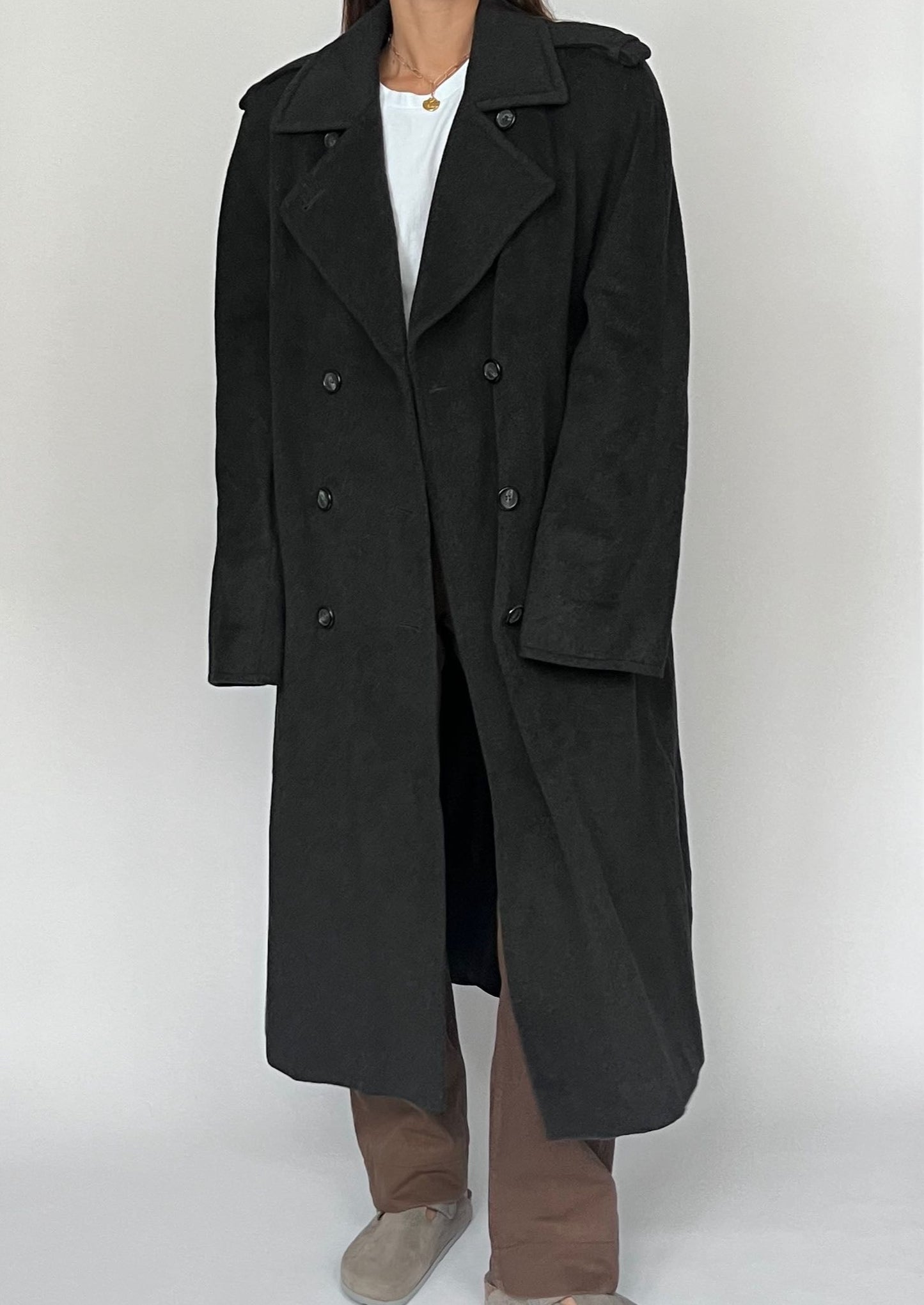 Vintage Charcoal Wool Maxi Wrap Coat M/L