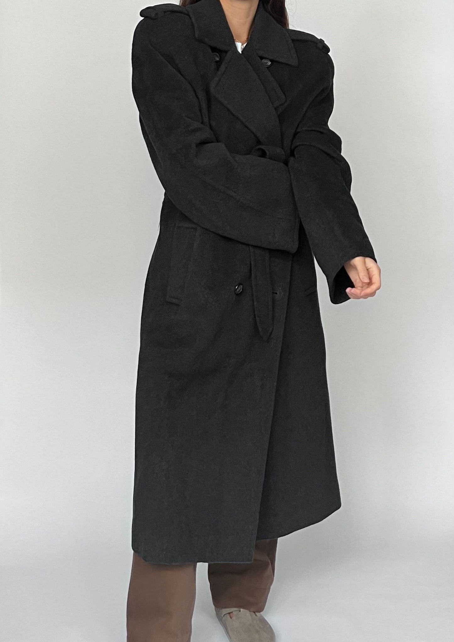 Vintage Charcoal Wool Maxi Wrap Coat M/L