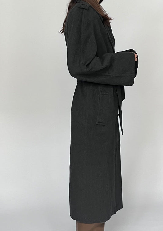 Vintage Charcoal Wool Maxi Wrap Coat M/L