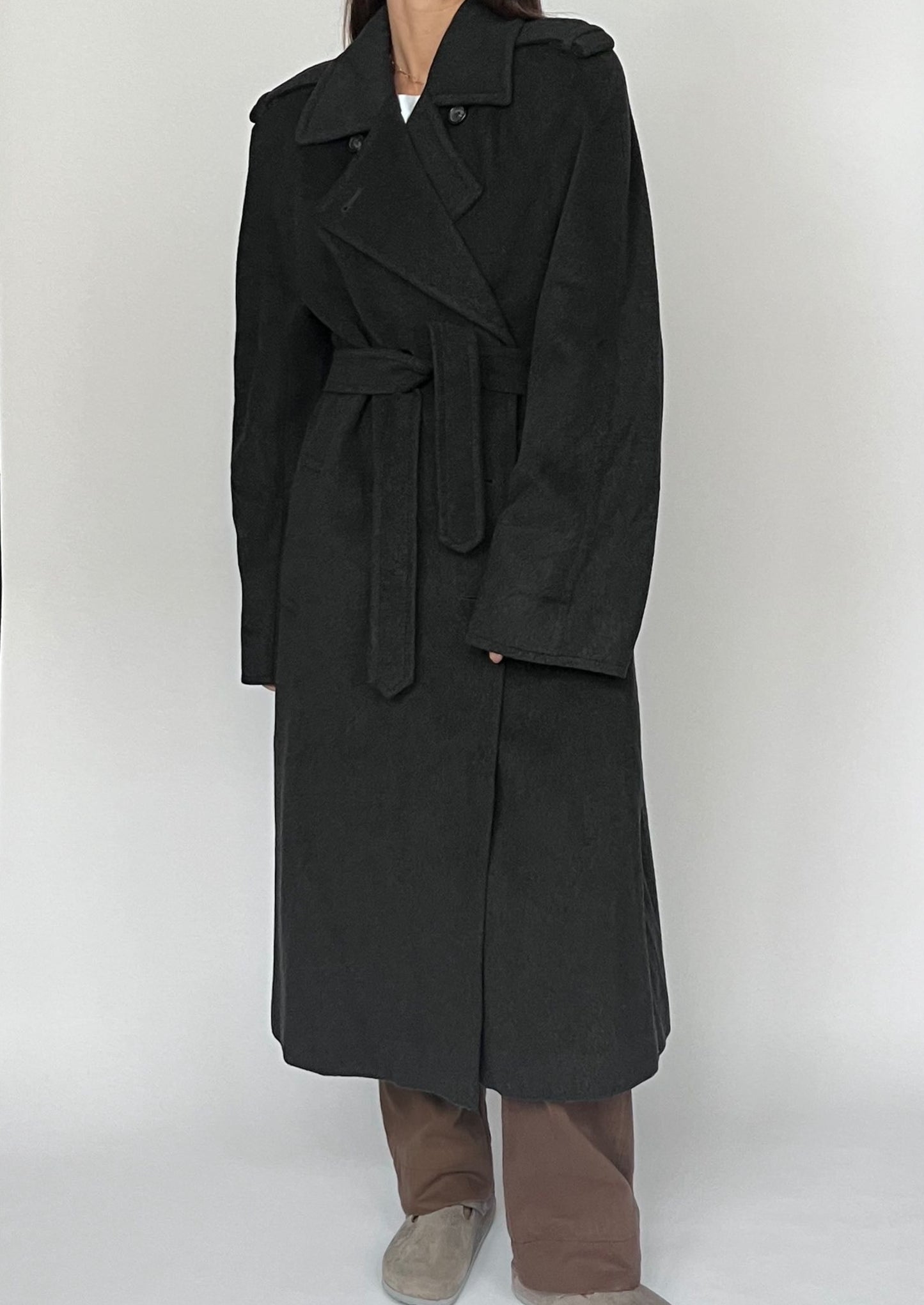 Vintage Charcoal Wool Maxi Wrap Coat M/L