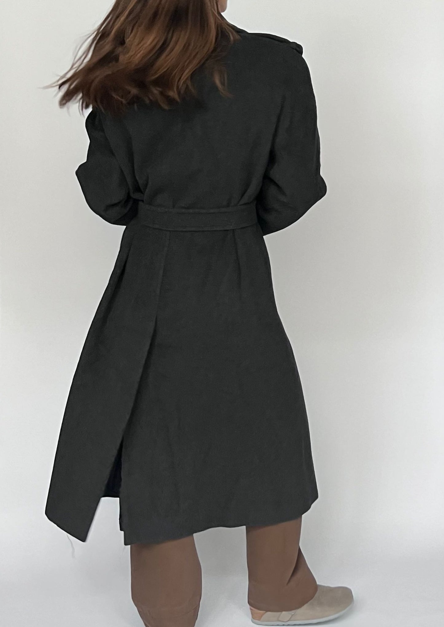 Vintage Charcoal Wool Maxi Wrap Coat M/L