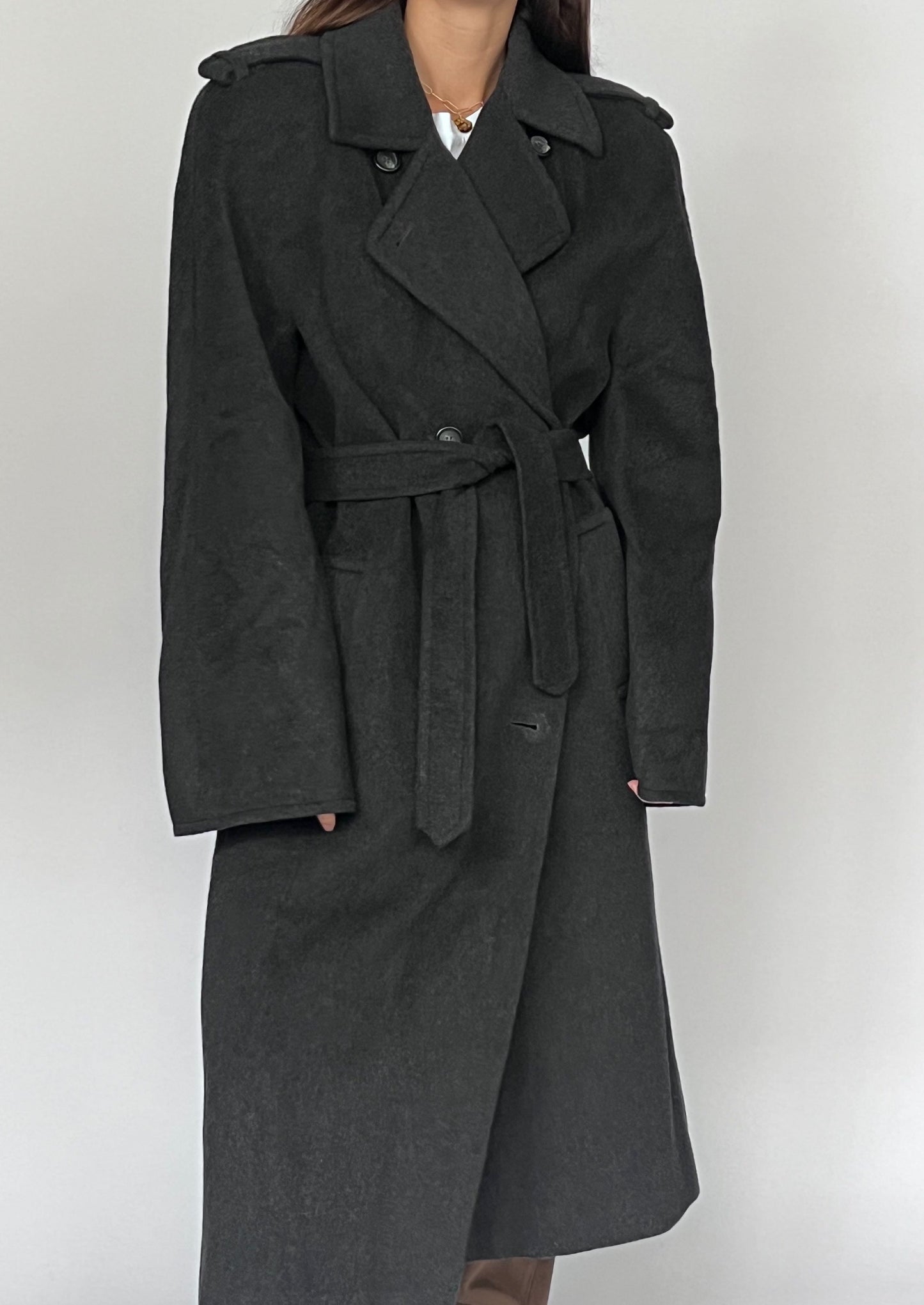 Vintage Charcoal Wool Maxi Wrap Coat M/L