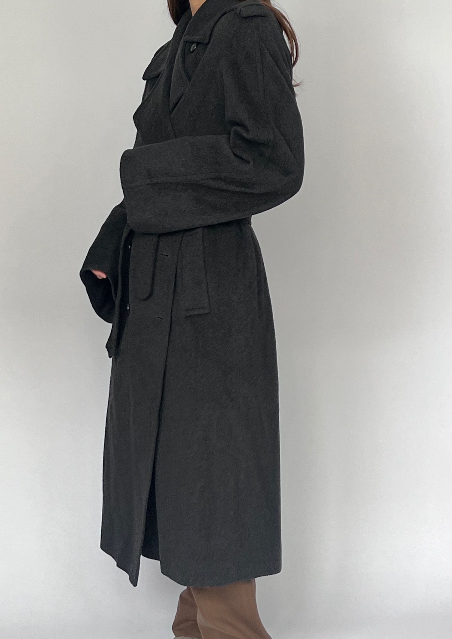 Vintage Charcoal Wool Maxi Wrap Coat M/L