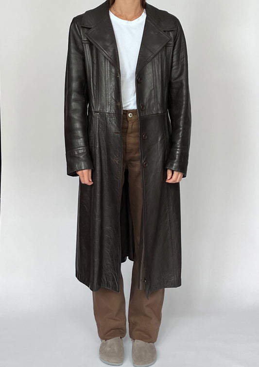 Brown Leather Maxi Trench Coat S/M