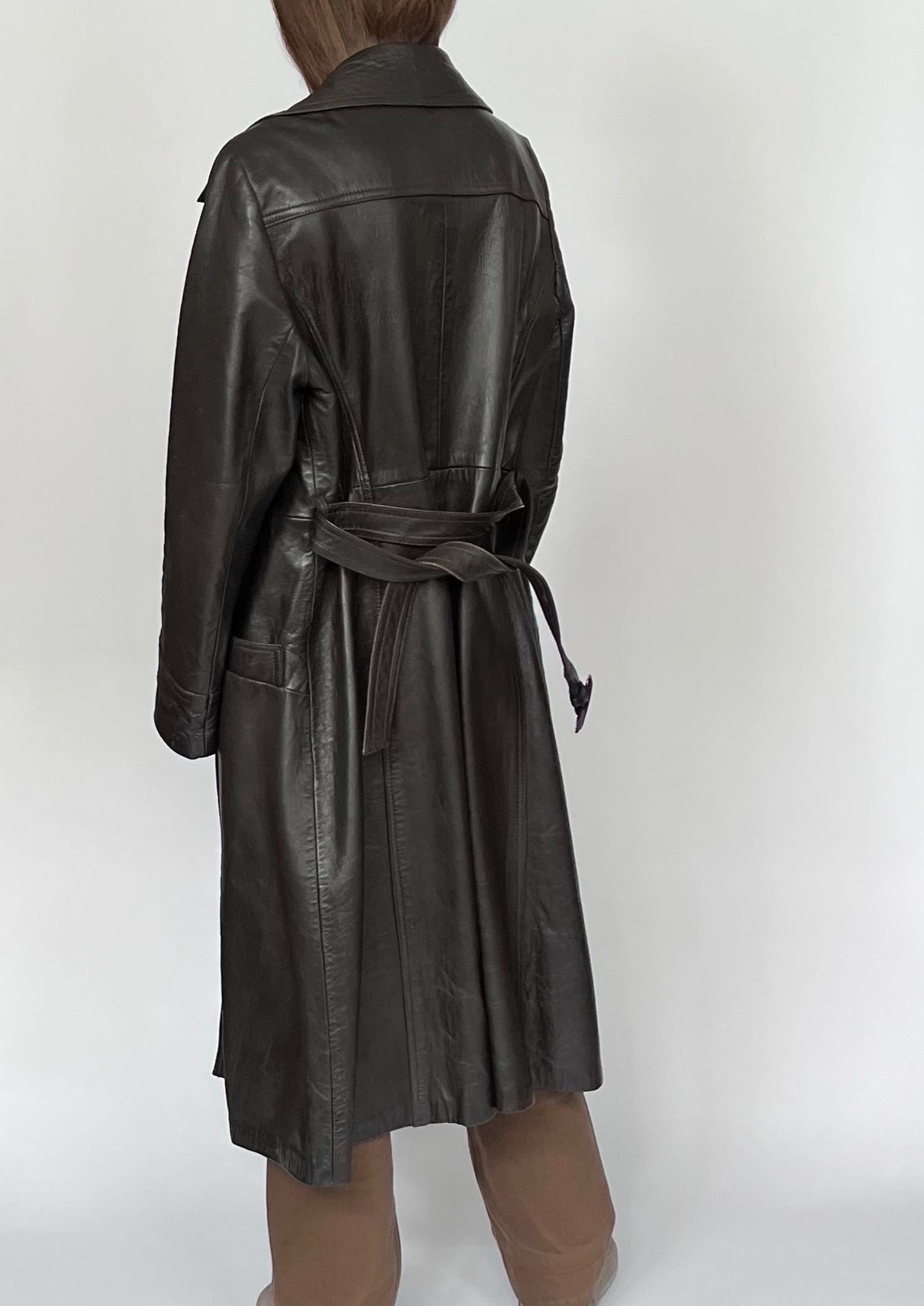 Brown Leather Maxi Trench Coat S/M