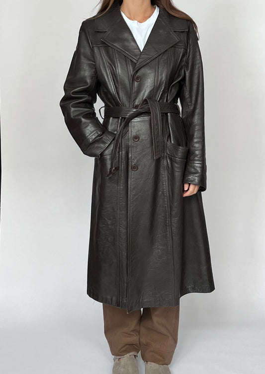 Brown Leather Maxi Trench Coat S/M