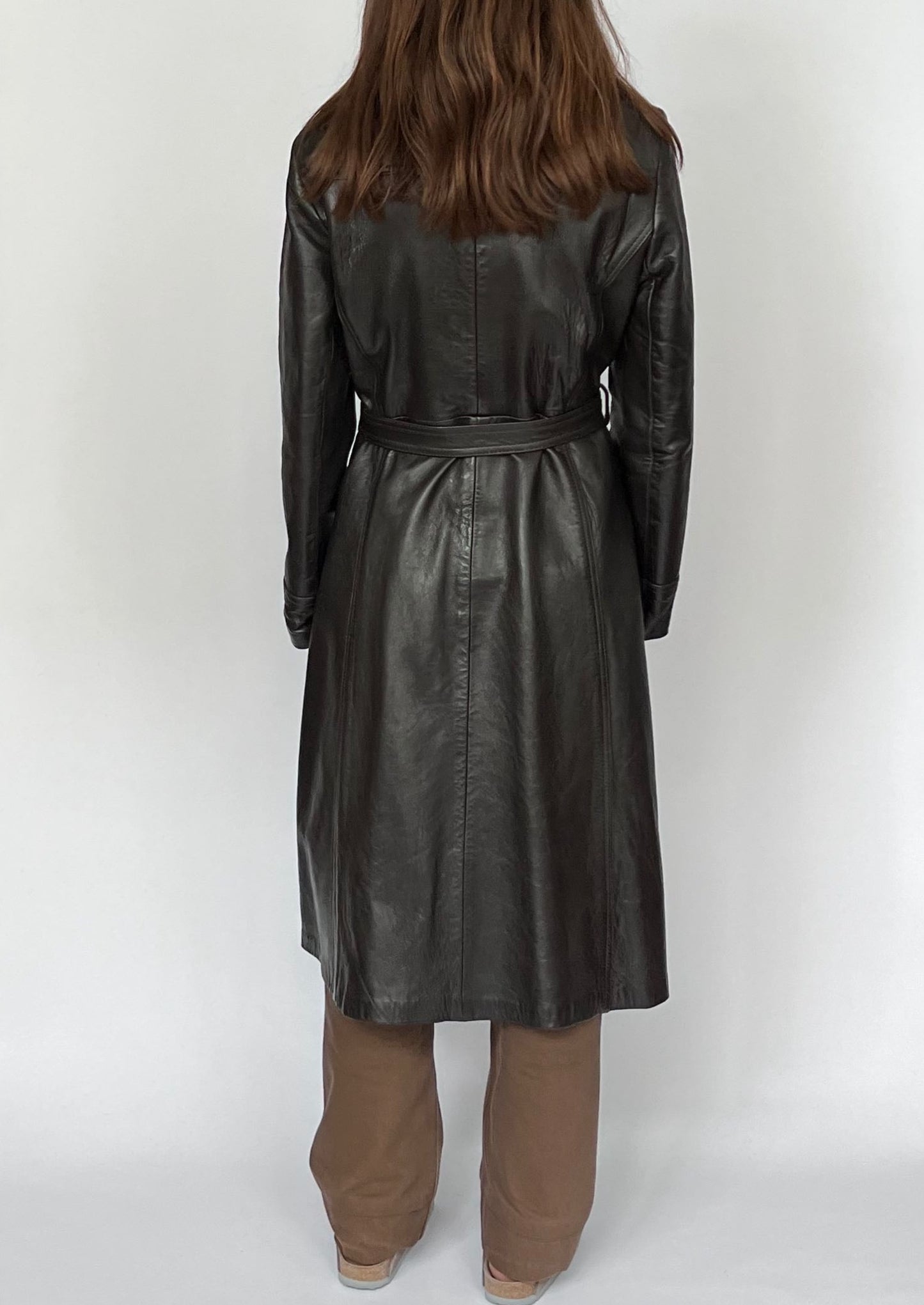 Brown Leather Maxi Trench Coat S/M