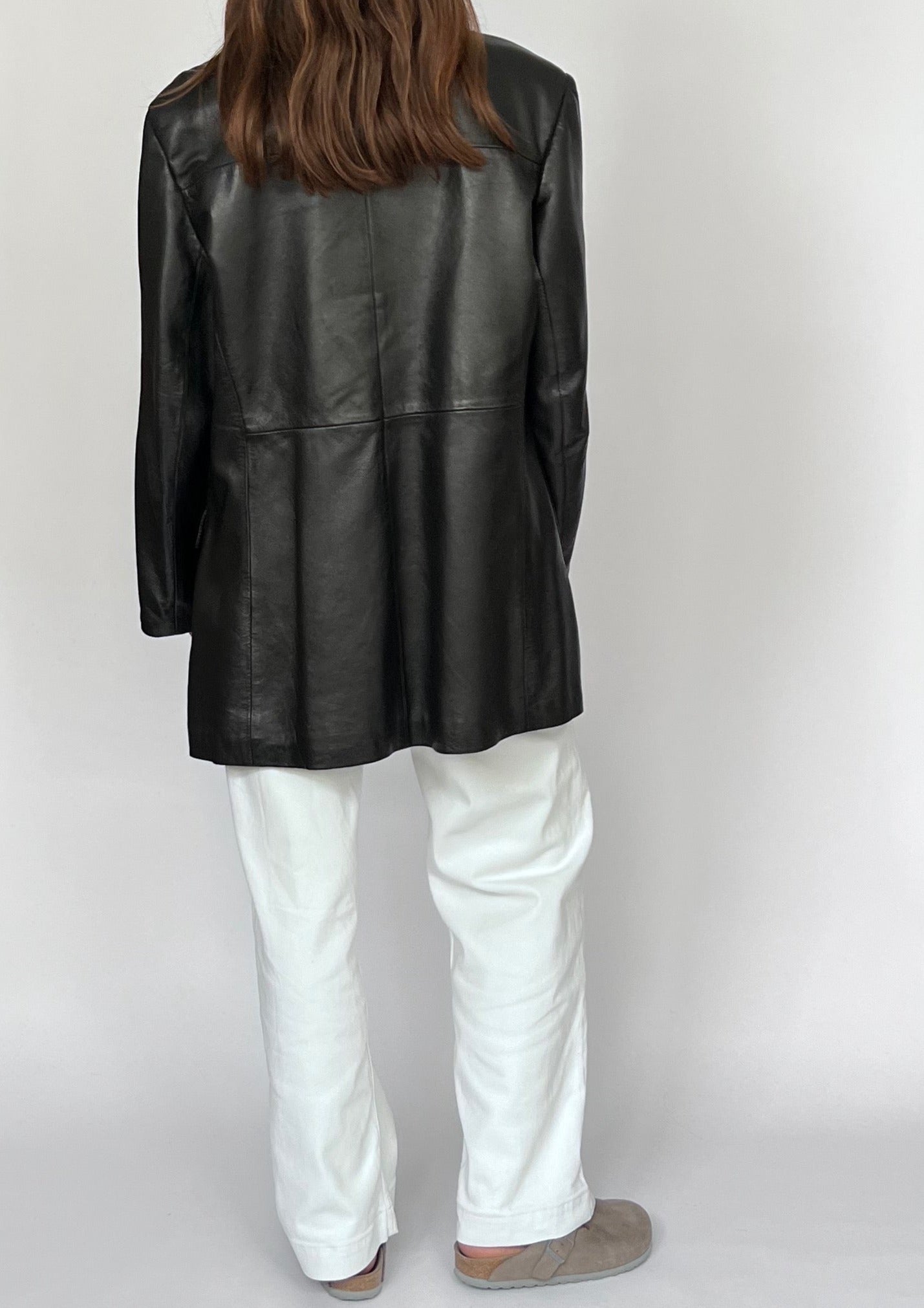 90s Black Leather Longline Jacket S/M