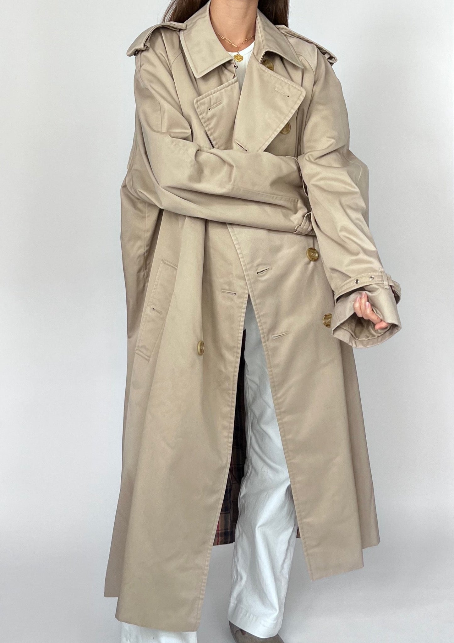 90s Classic Beige Trench Coat M/L