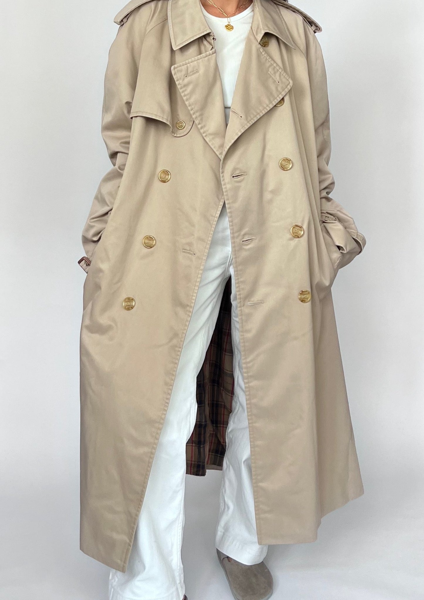 90s Classic Beige Trench Coat M/L