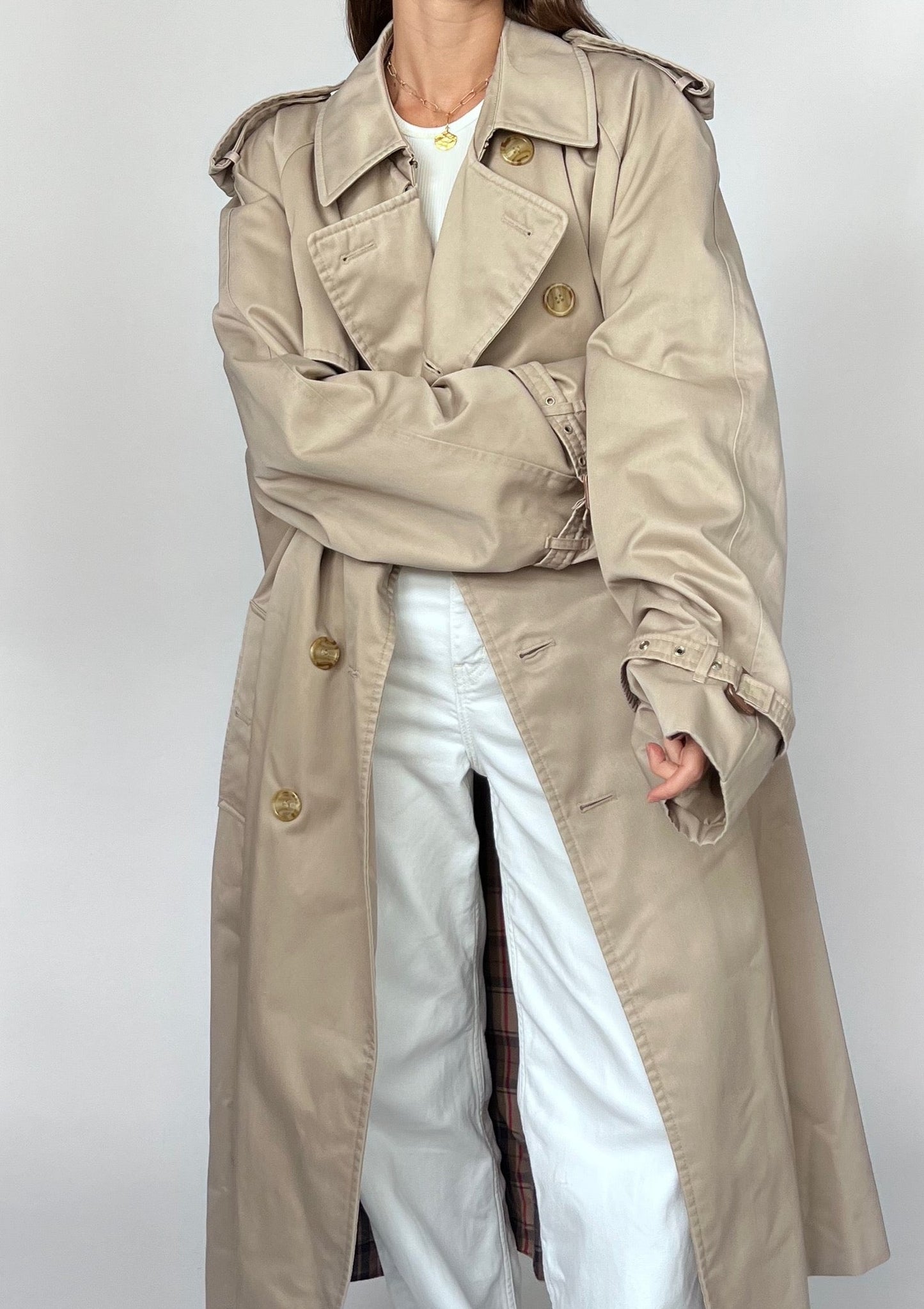 90s Classic Beige Trench Coat M/L