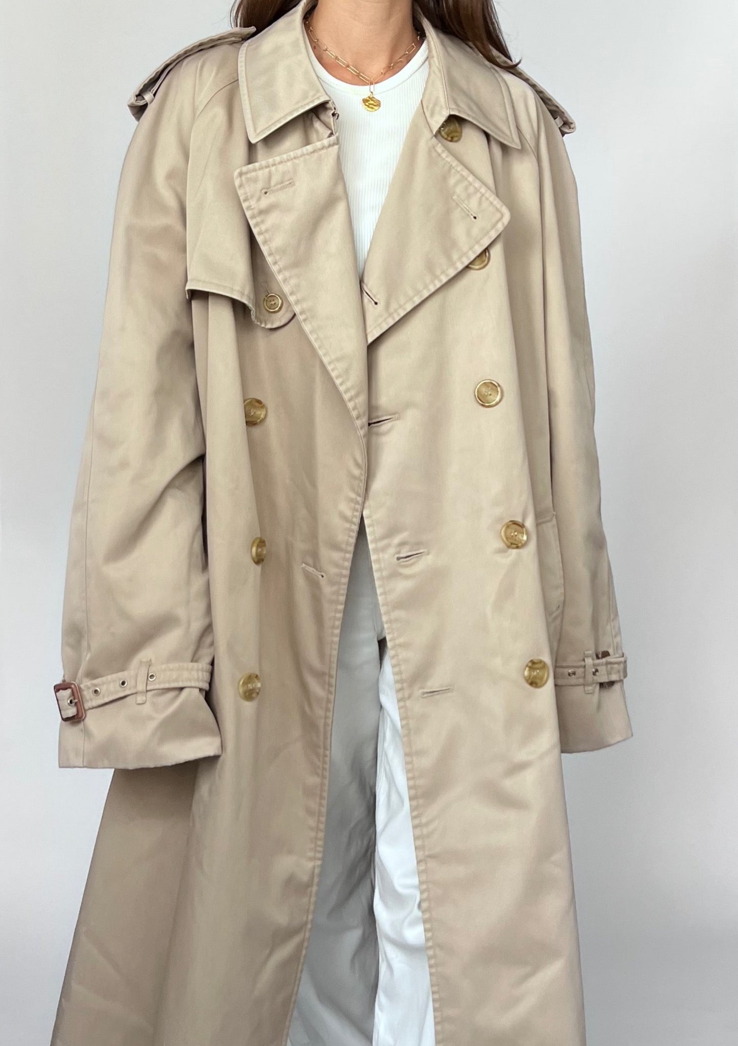 90s Classic Beige Trench Coat M/L